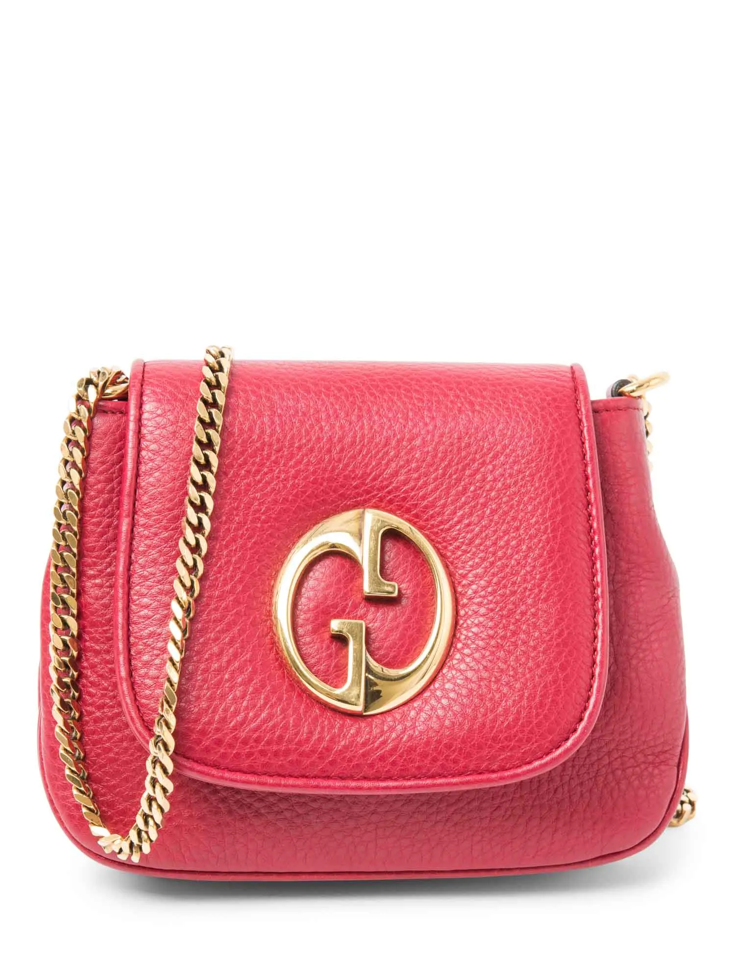 Gucci GG Logo Leather Flap Mini Messenger Bag Red Gold