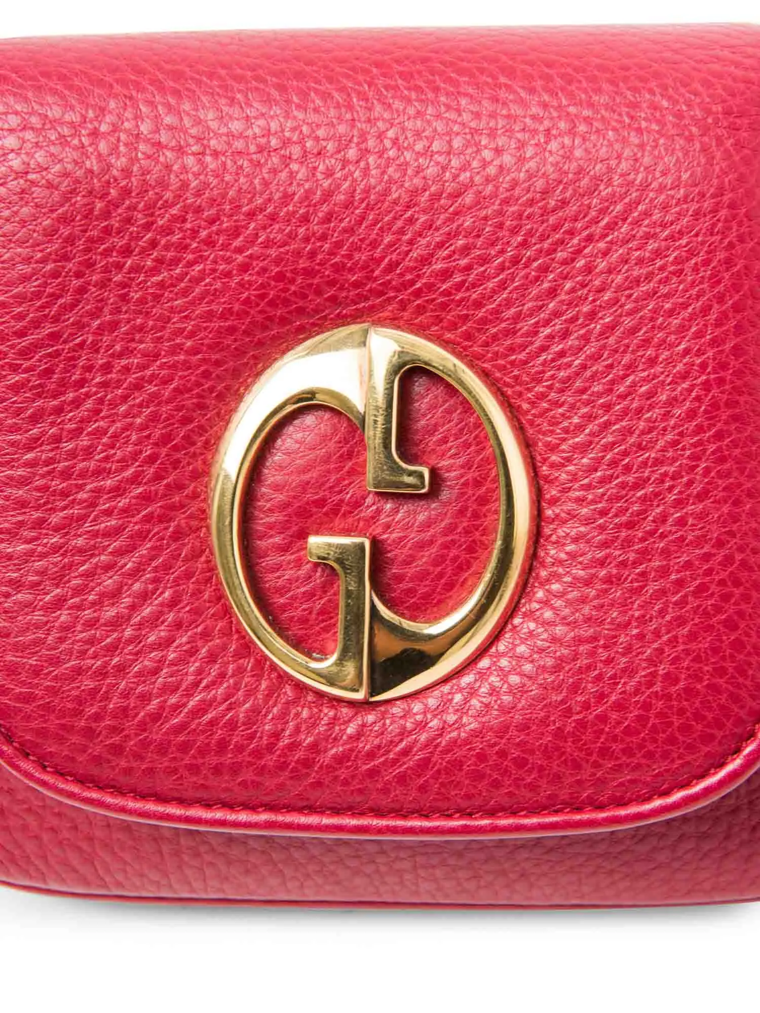 Gucci GG Logo Leather Flap Mini Messenger Bag Red Gold