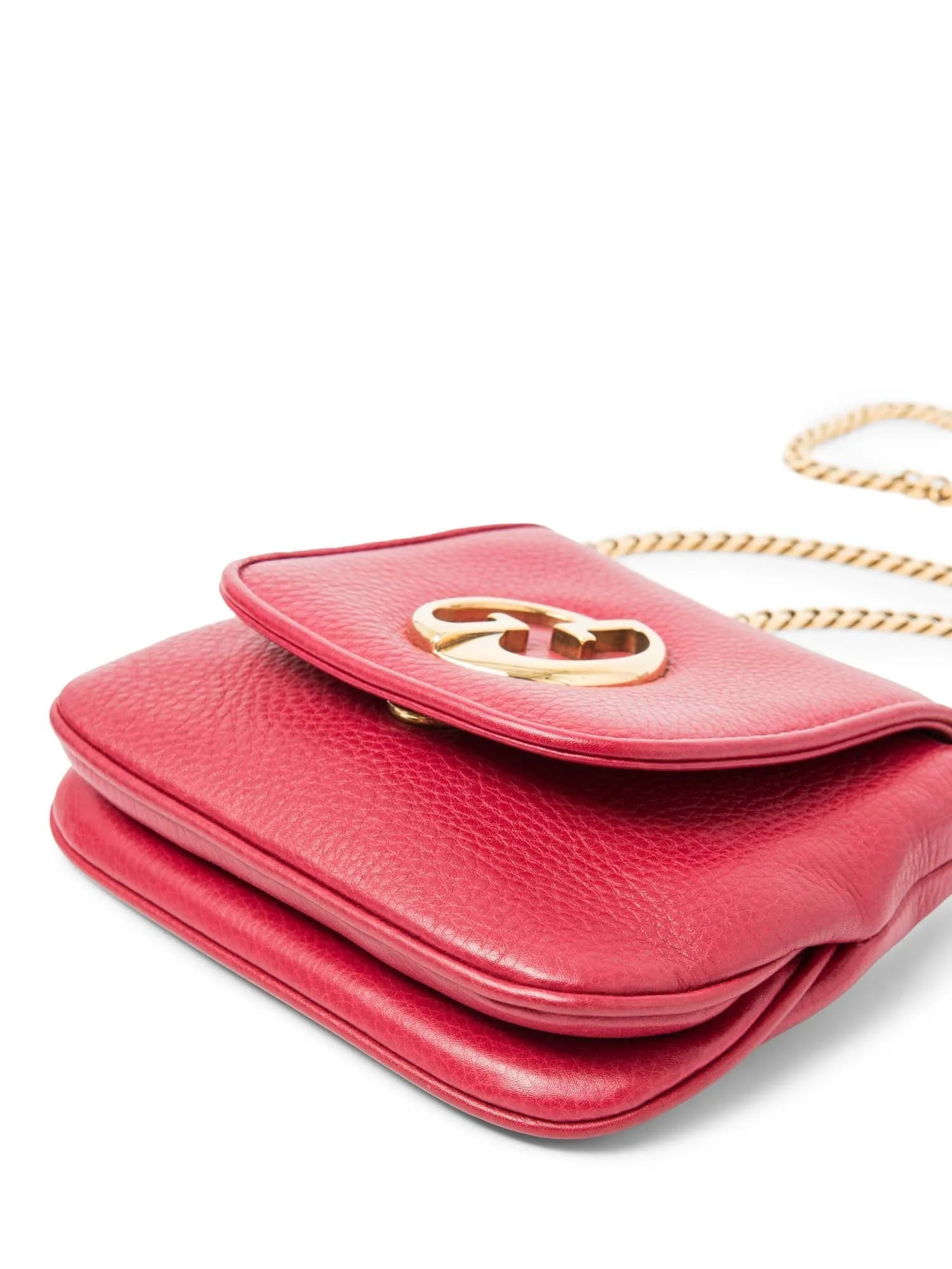 Gucci GG Logo Leather Flap Mini Messenger Bag Red Gold