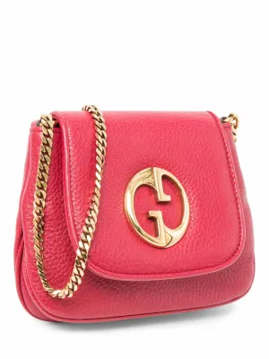 Gucci GG Logo Leather Flap Mini Messenger Bag Red Gold