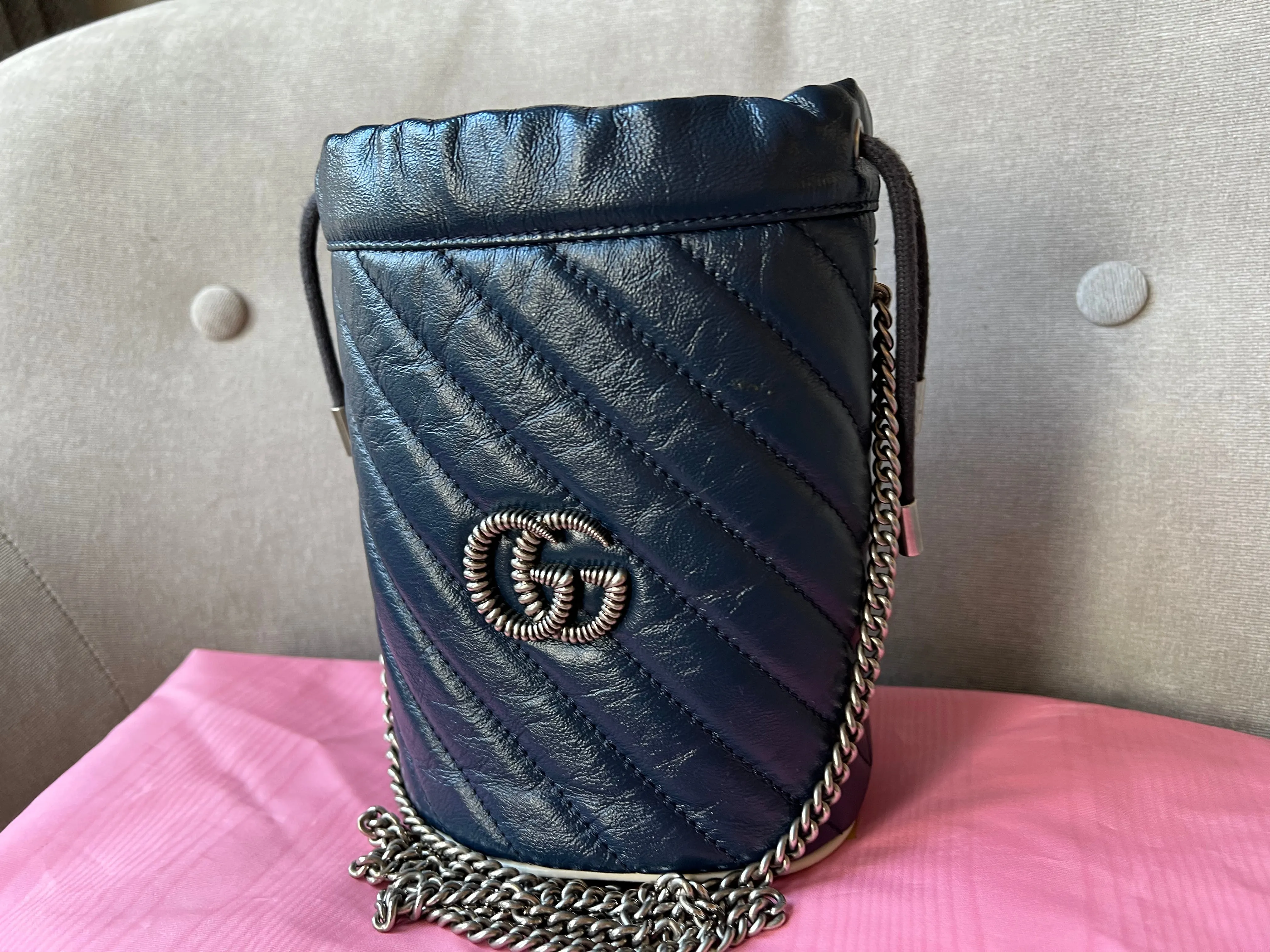 Gucci GG Navy Torchon Marmont GG Mini Bucket Bag (RRP £865)