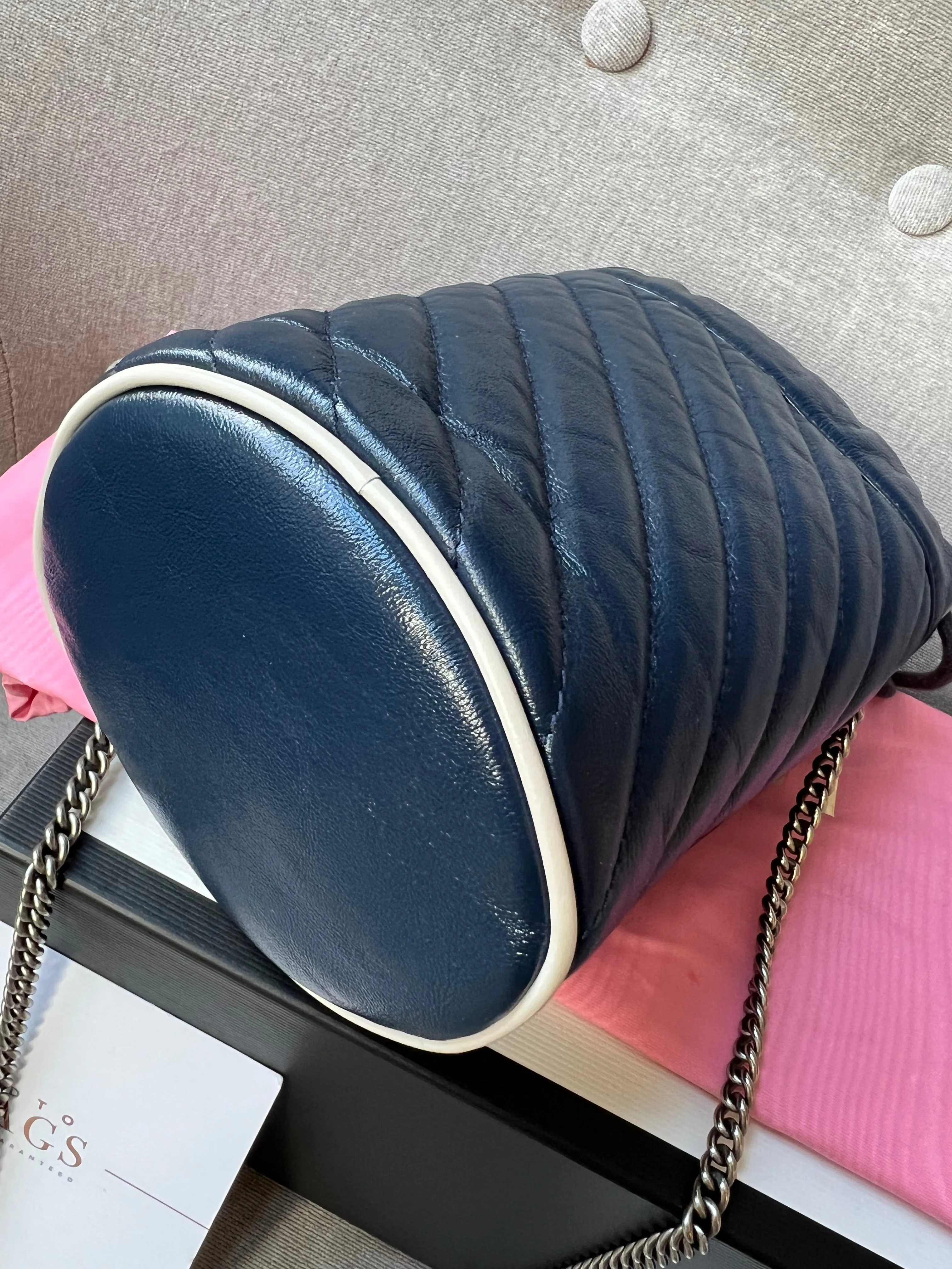 Gucci GG Navy Torchon Marmont GG Mini Bucket Bag