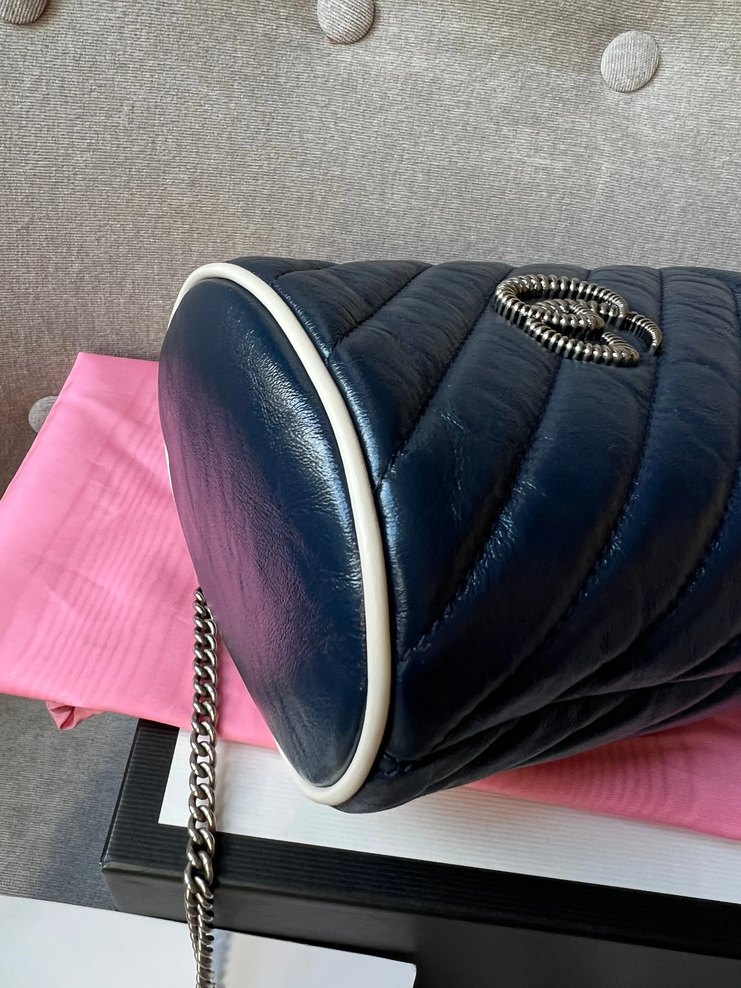 Gucci GG Navy Torchon Marmont GG Mini Bucket Bag