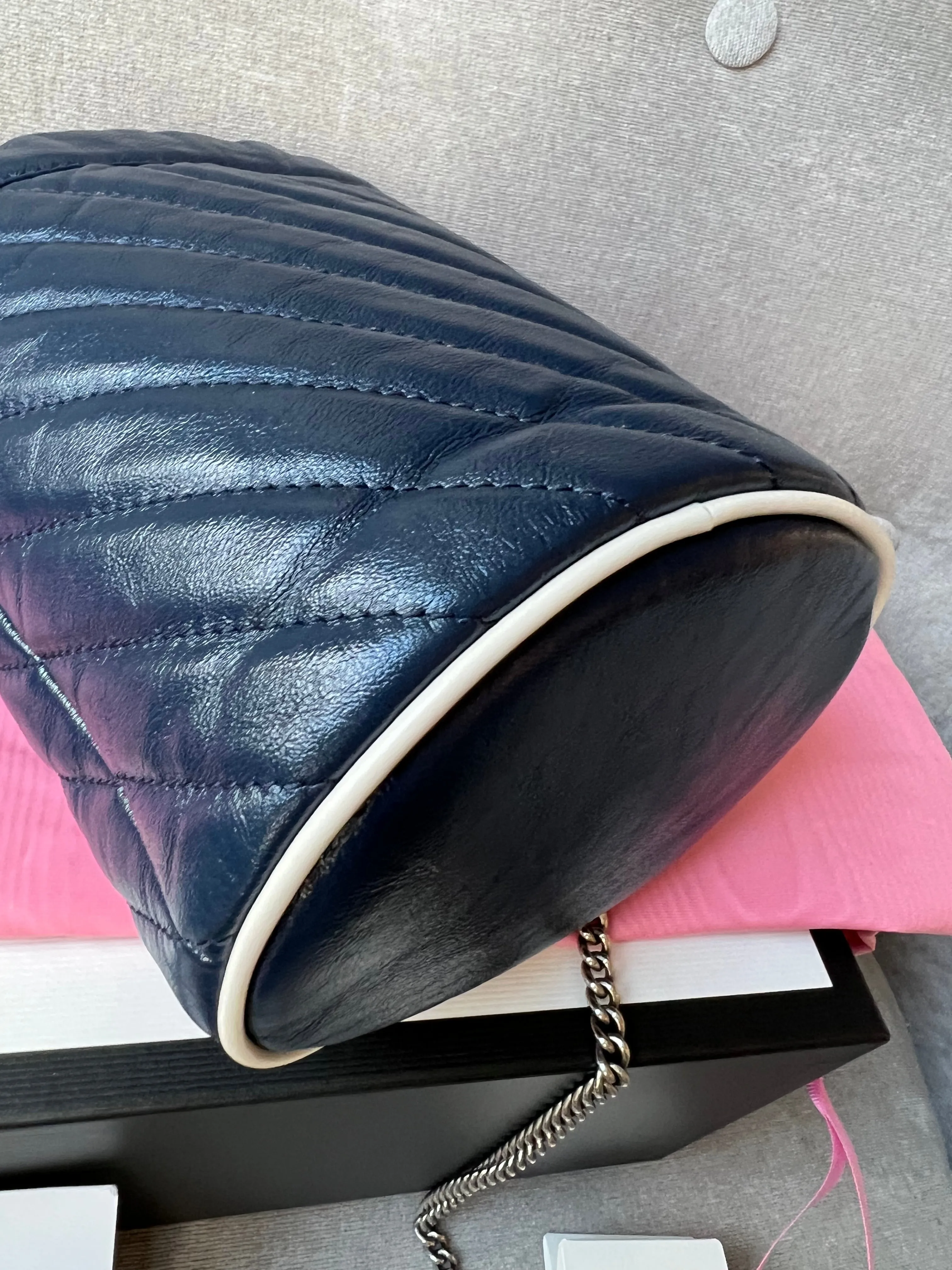 Gucci GG Navy Torchon Marmont GG Mini Bucket Bag