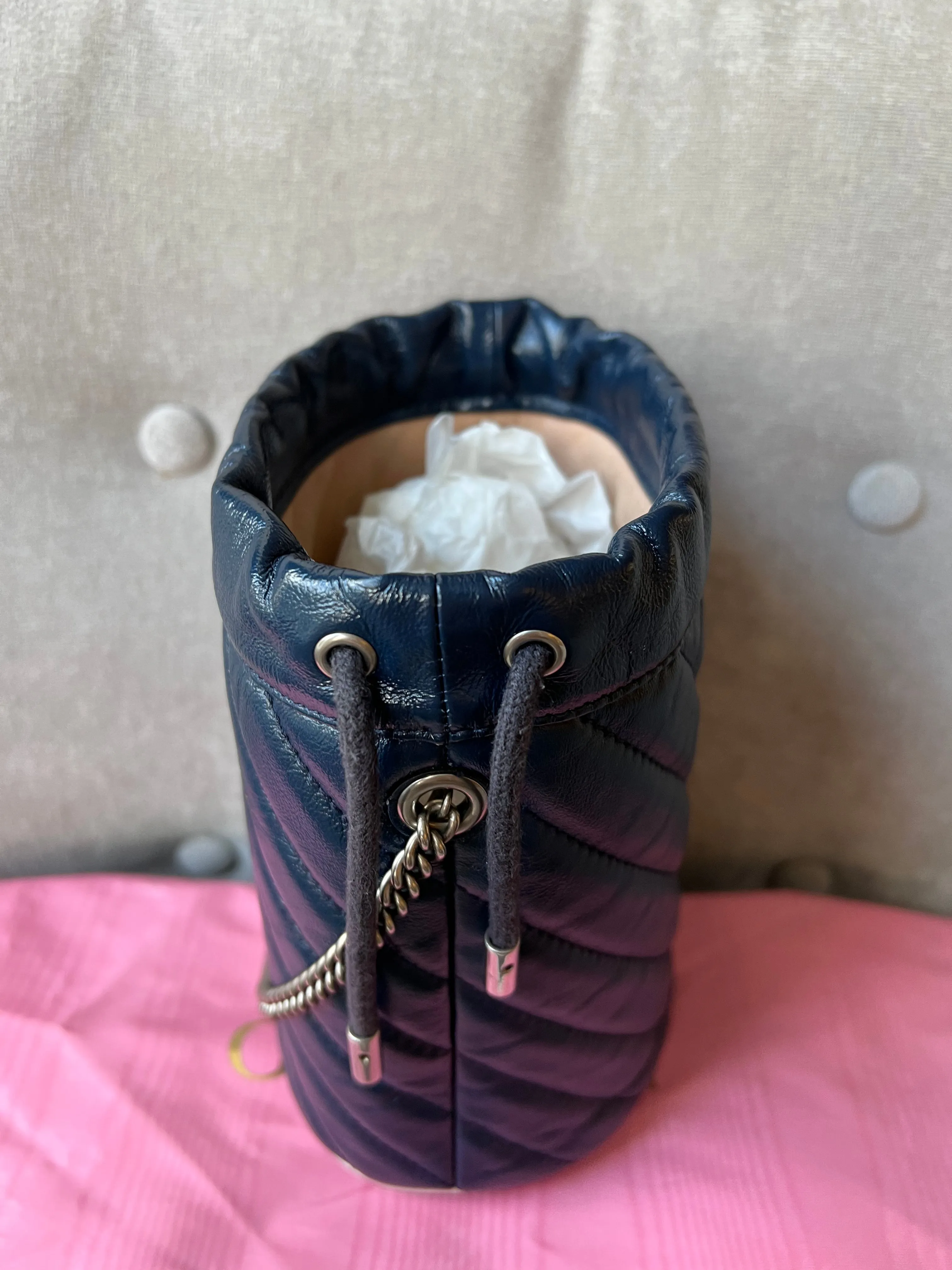 Gucci GG Navy Torchon Marmont GG Mini Bucket Bag