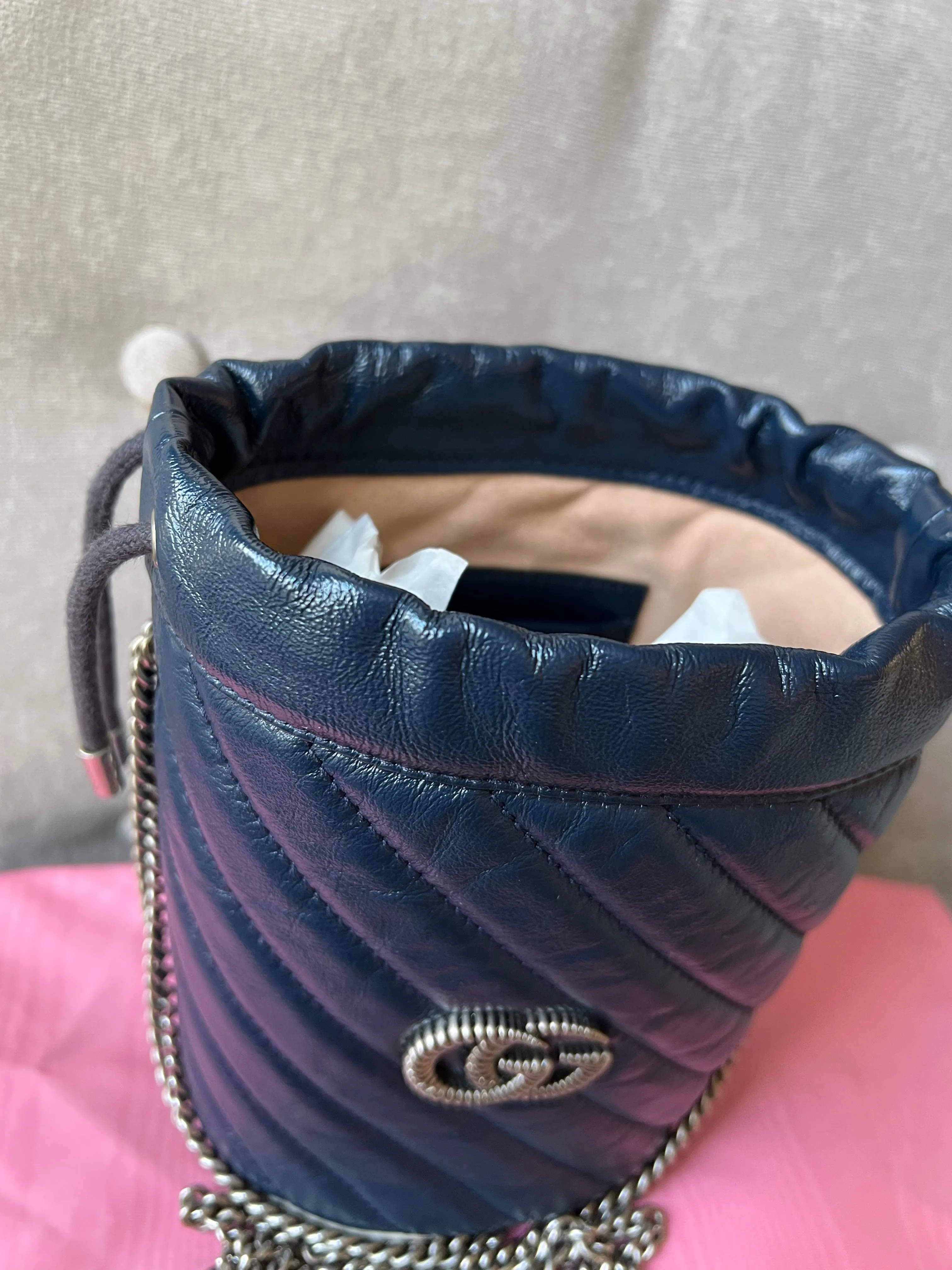 Gucci GG Navy Torchon Marmont GG Mini Bucket Bag