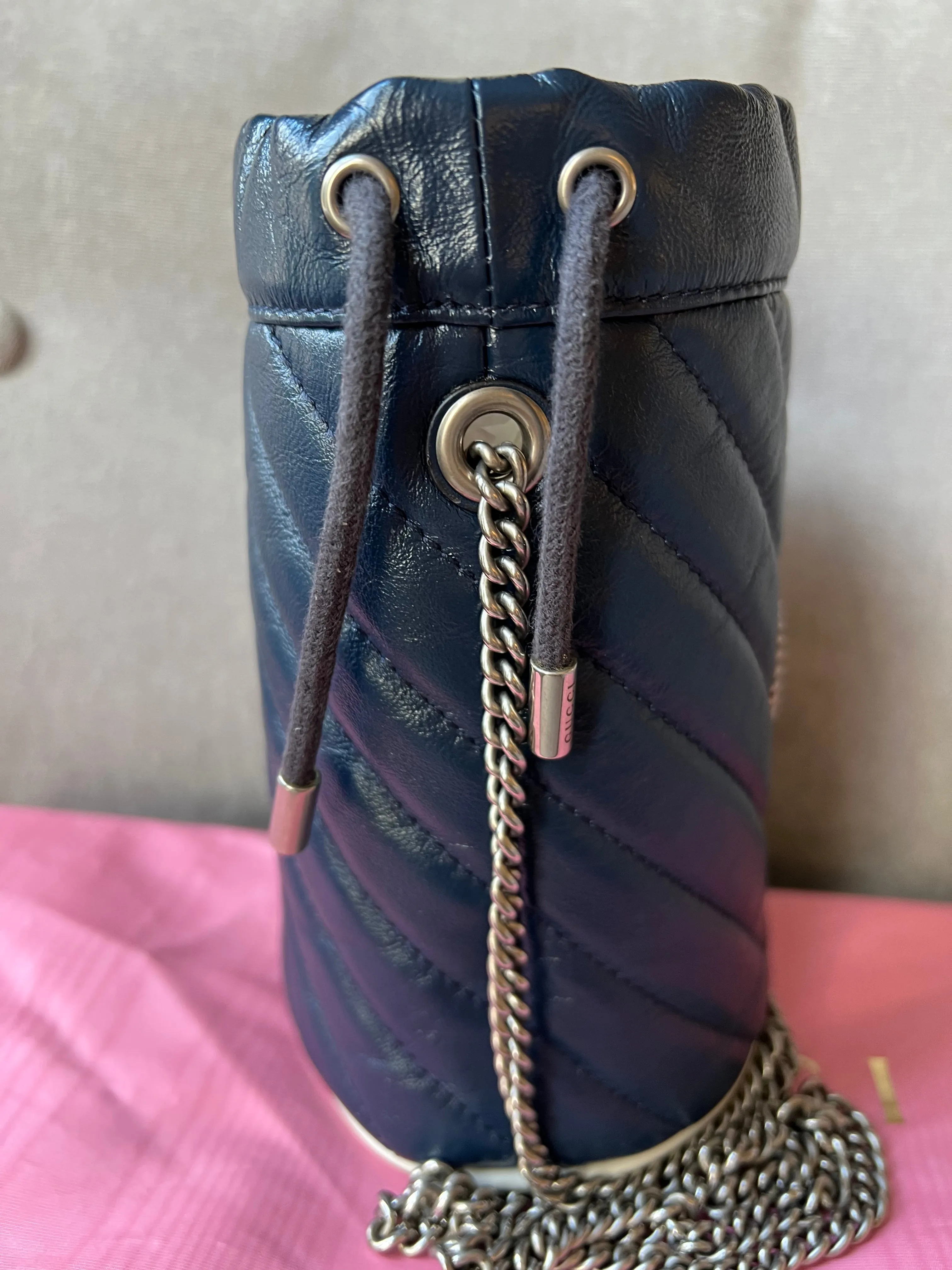 Gucci GG Navy Torchon Marmont GG Mini Bucket Bag