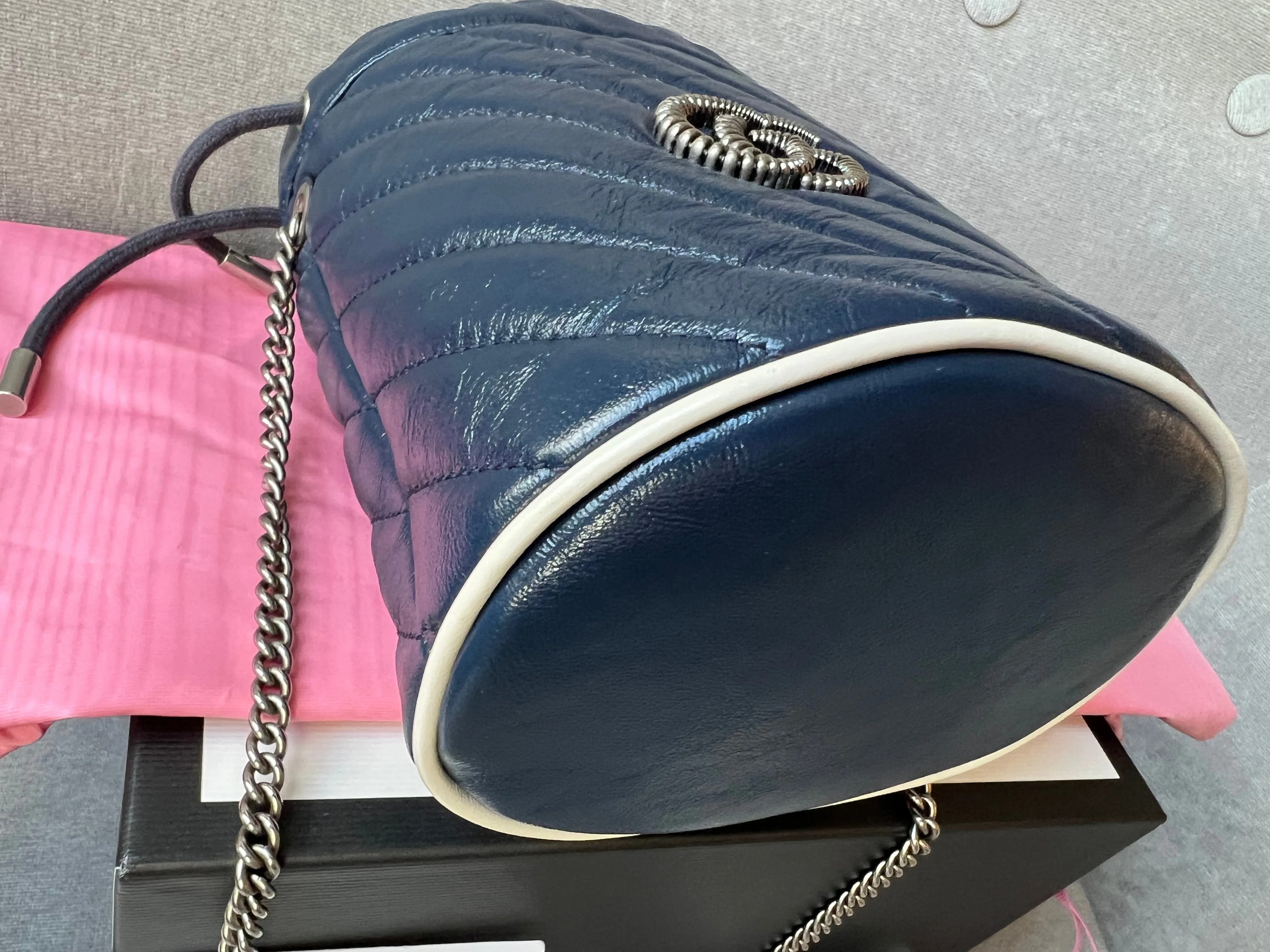 Gucci GG Navy Torchon Marmont GG Mini Bucket Bag