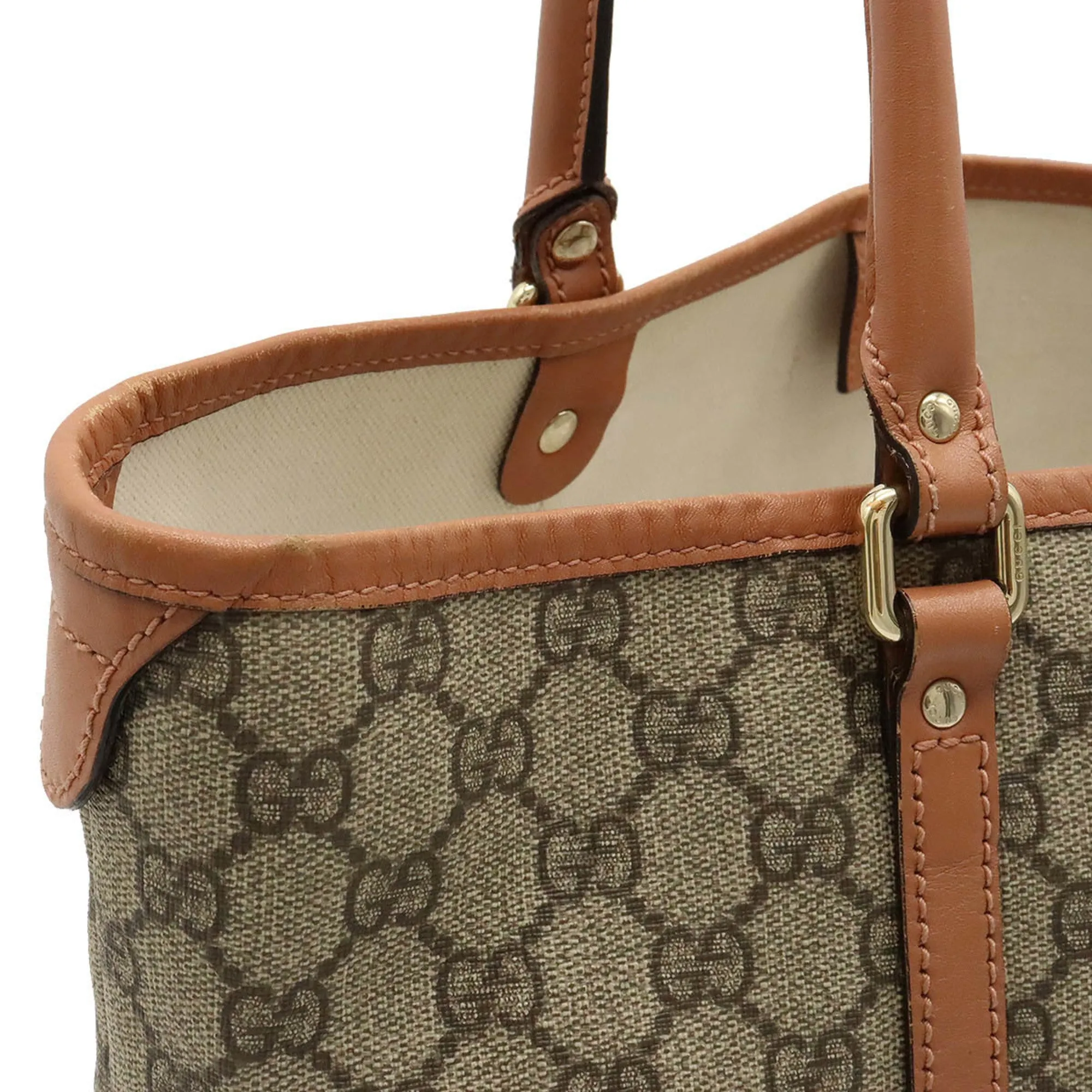 GUCCI GG Supreme Tote Bag Shoulder PVC Leather Beige Pink Brown 197953