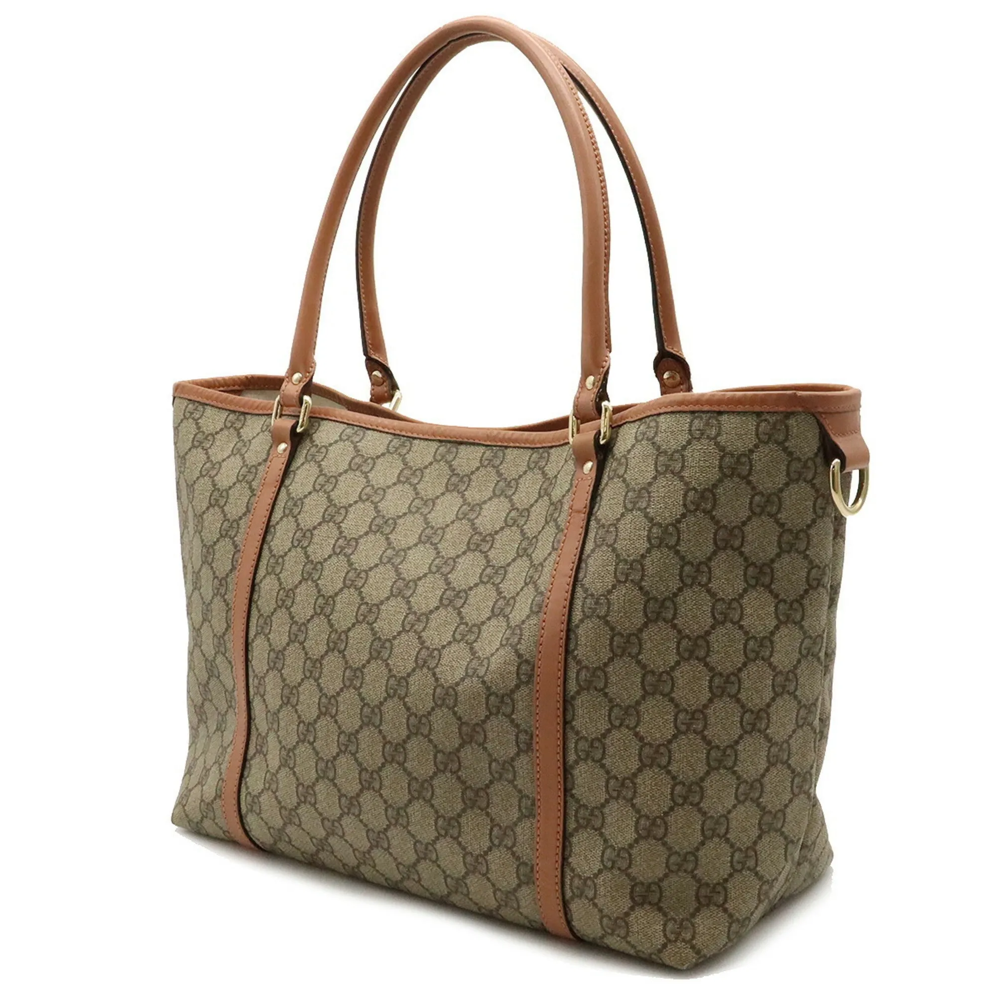 GUCCI GG Supreme Tote Bag Shoulder PVC Leather Beige Pink Brown 197953