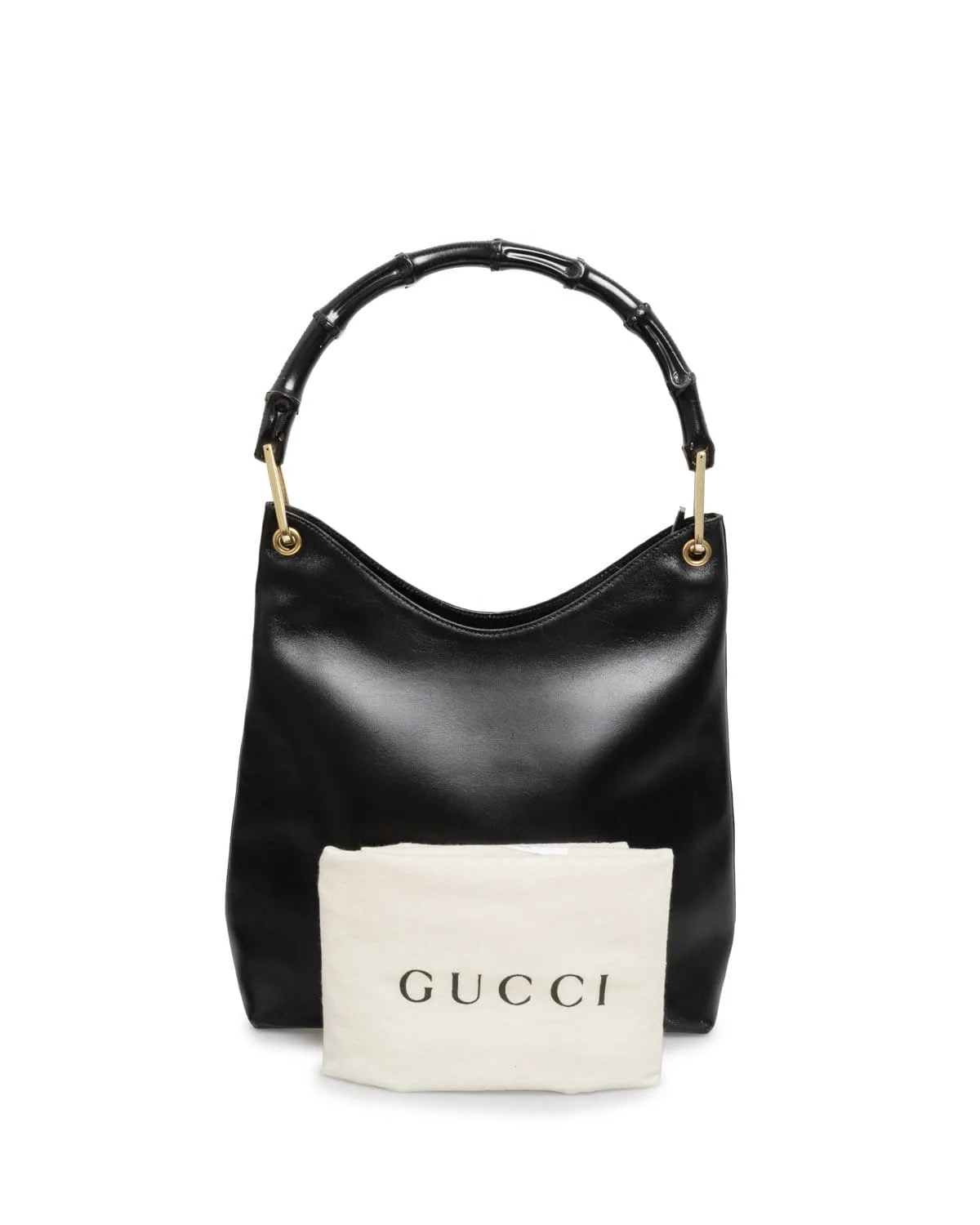 Gucci Hobo Black Bamboo Calf Leather Shoulder Bag - AWL1994