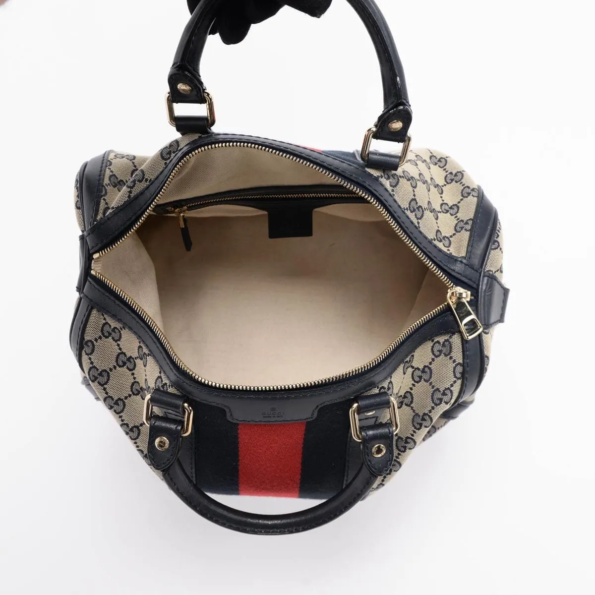 Gucci Navy GG Canvas Vintage Web GG Boston Bag