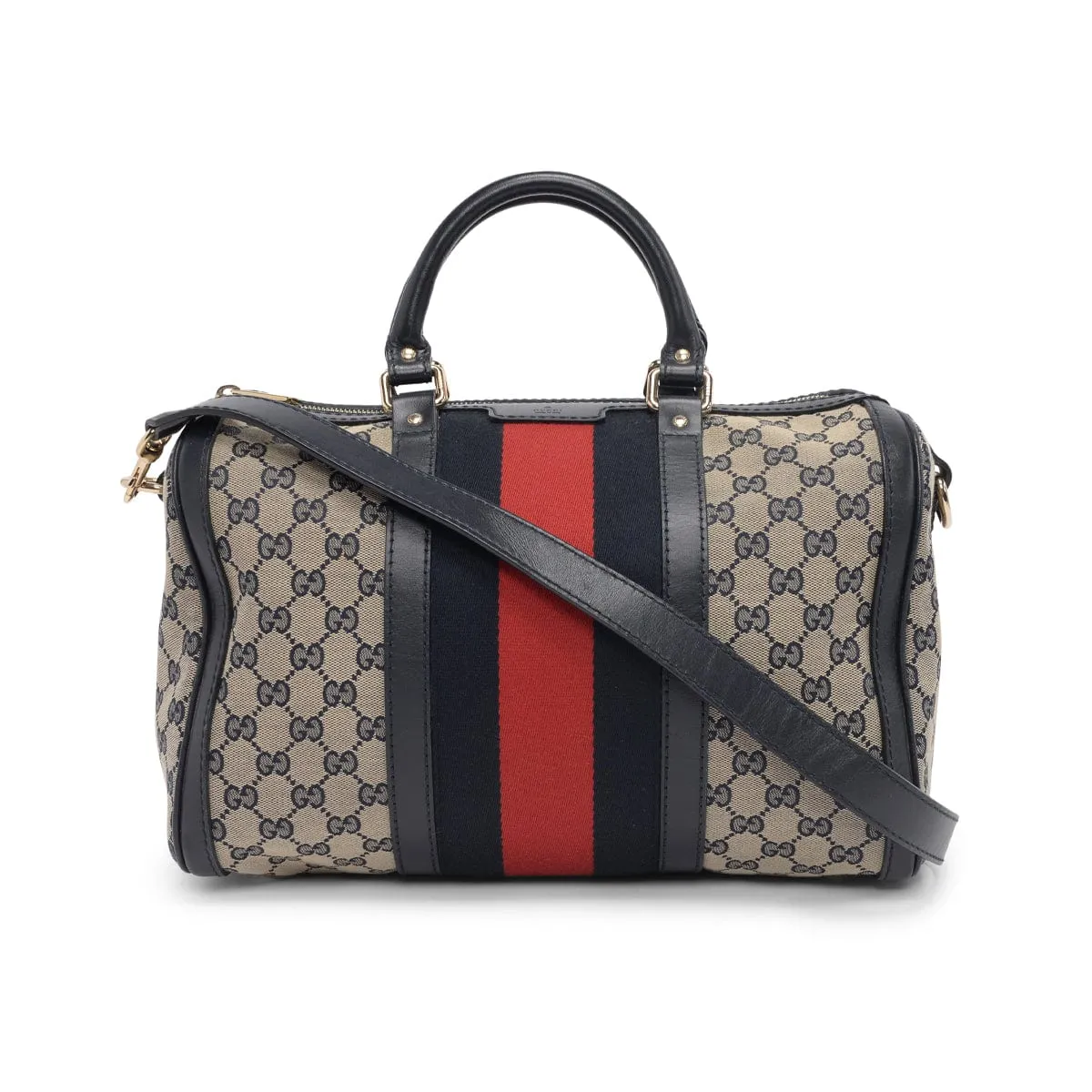 Gucci Navy GG Canvas Vintage Web GG Boston Bag