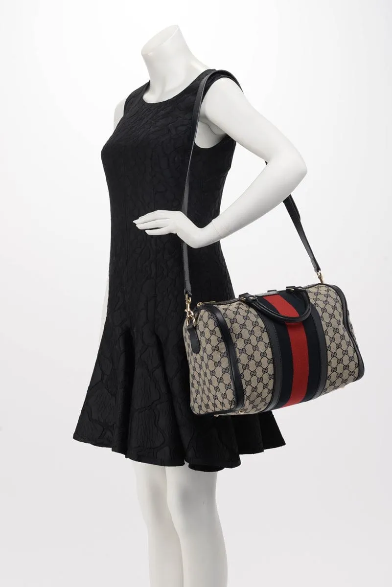 Gucci Navy GG Canvas Vintage Web GG Boston Bag