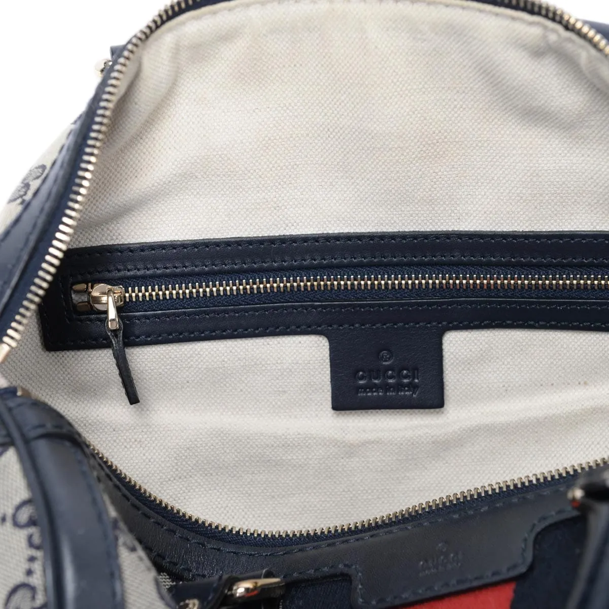 Gucci Navy GG Canvas Vintage Web GG Boston Bag