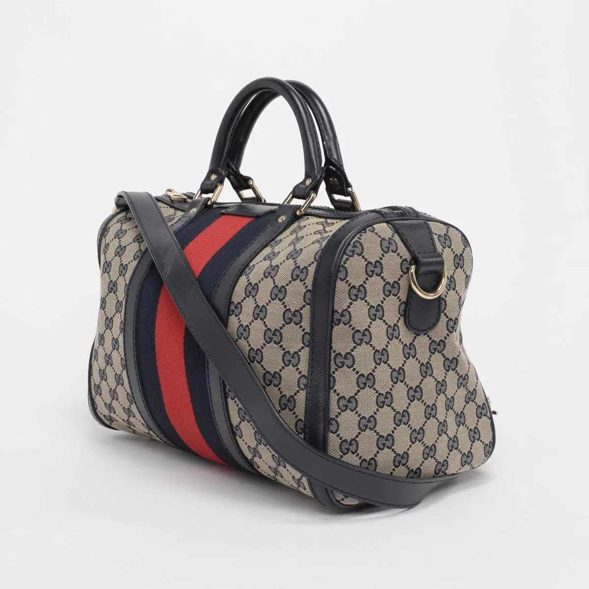 Gucci Navy GG Canvas Vintage Web GG Boston Bag