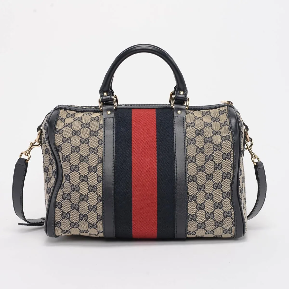 Gucci Navy GG Canvas Vintage Web GG Boston Bag