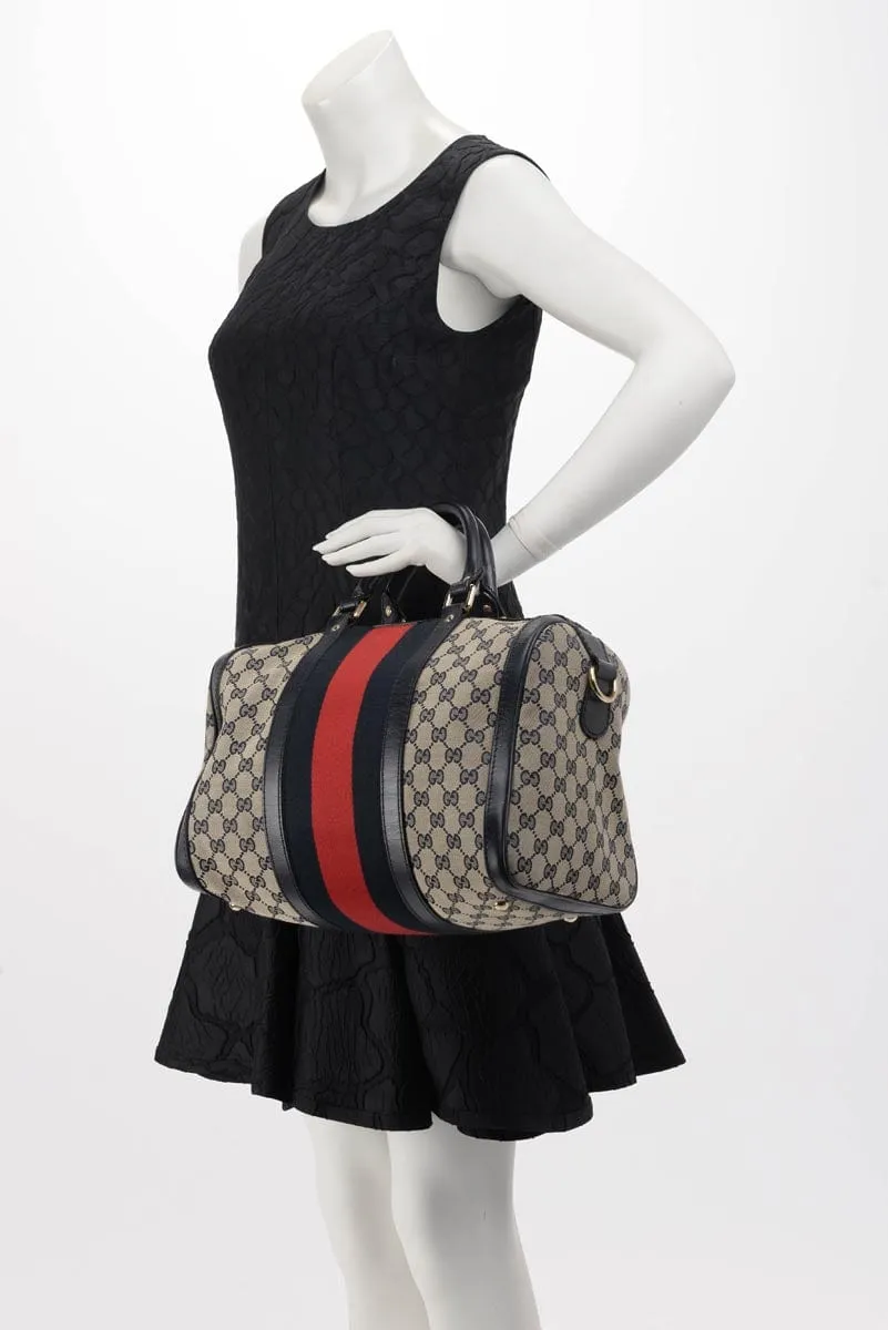 Gucci Navy GG Canvas Vintage Web GG Boston Bag
