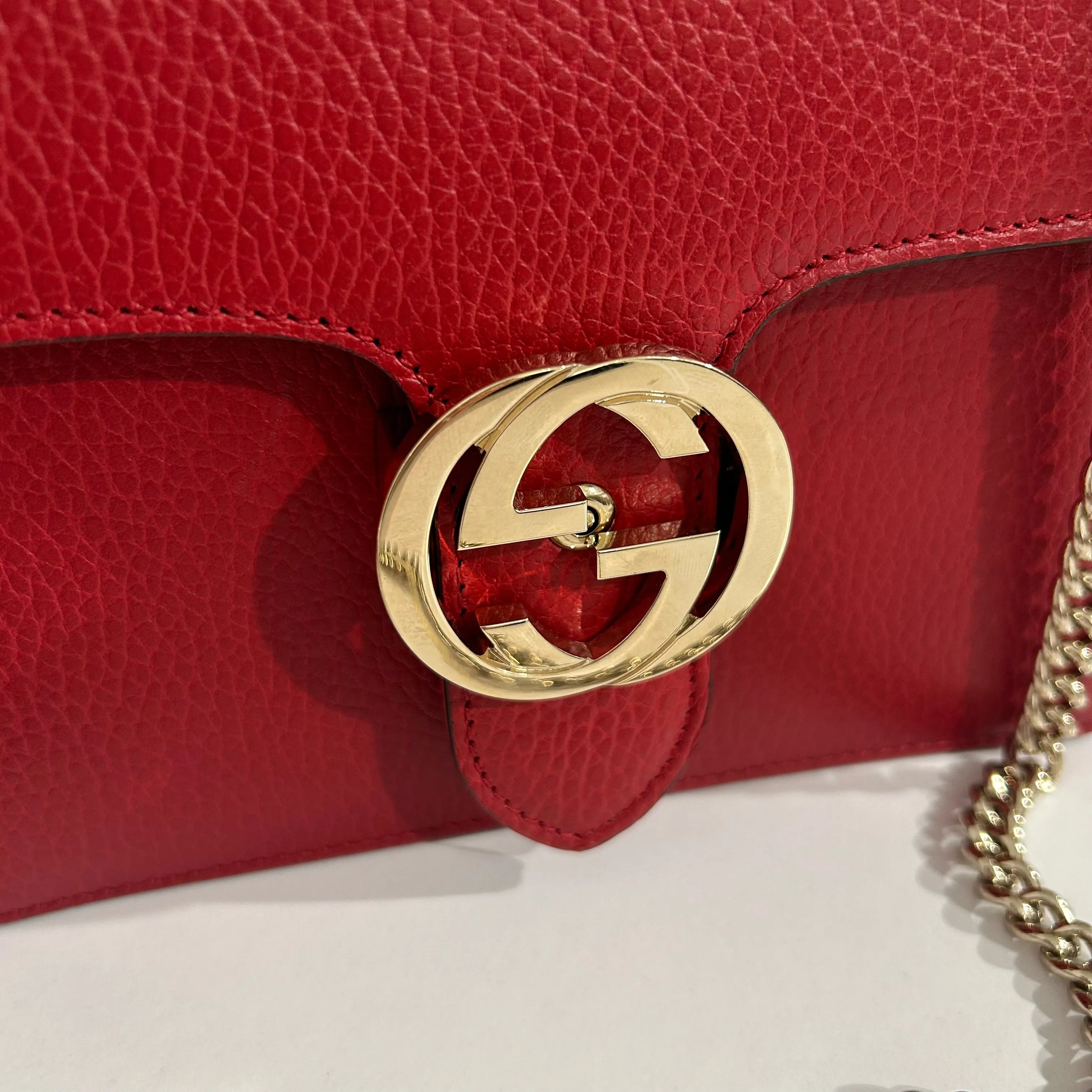 Gucci Red Leather GG Dollar Crossbody Bag