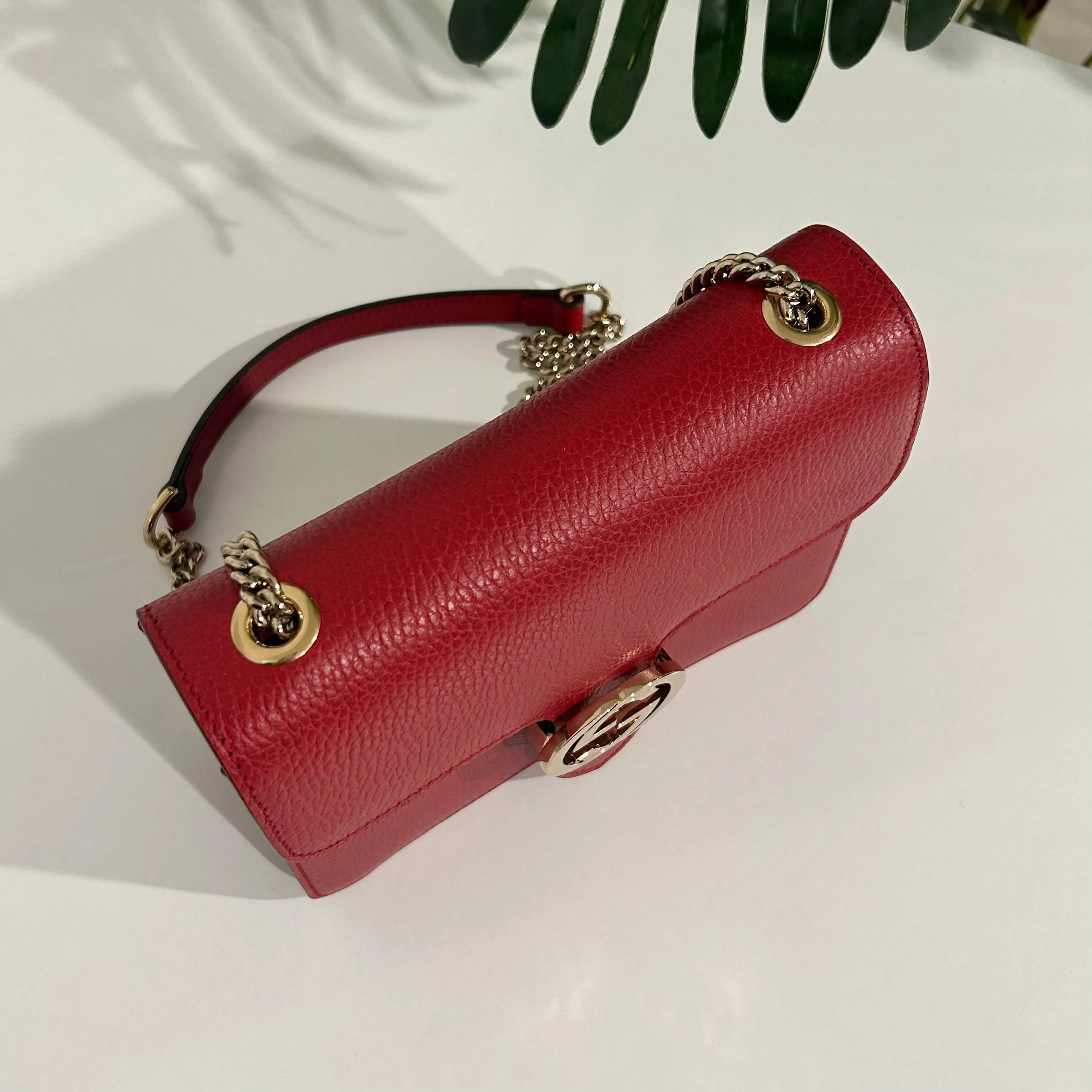 Gucci Red Leather GG Dollar Crossbody Bag