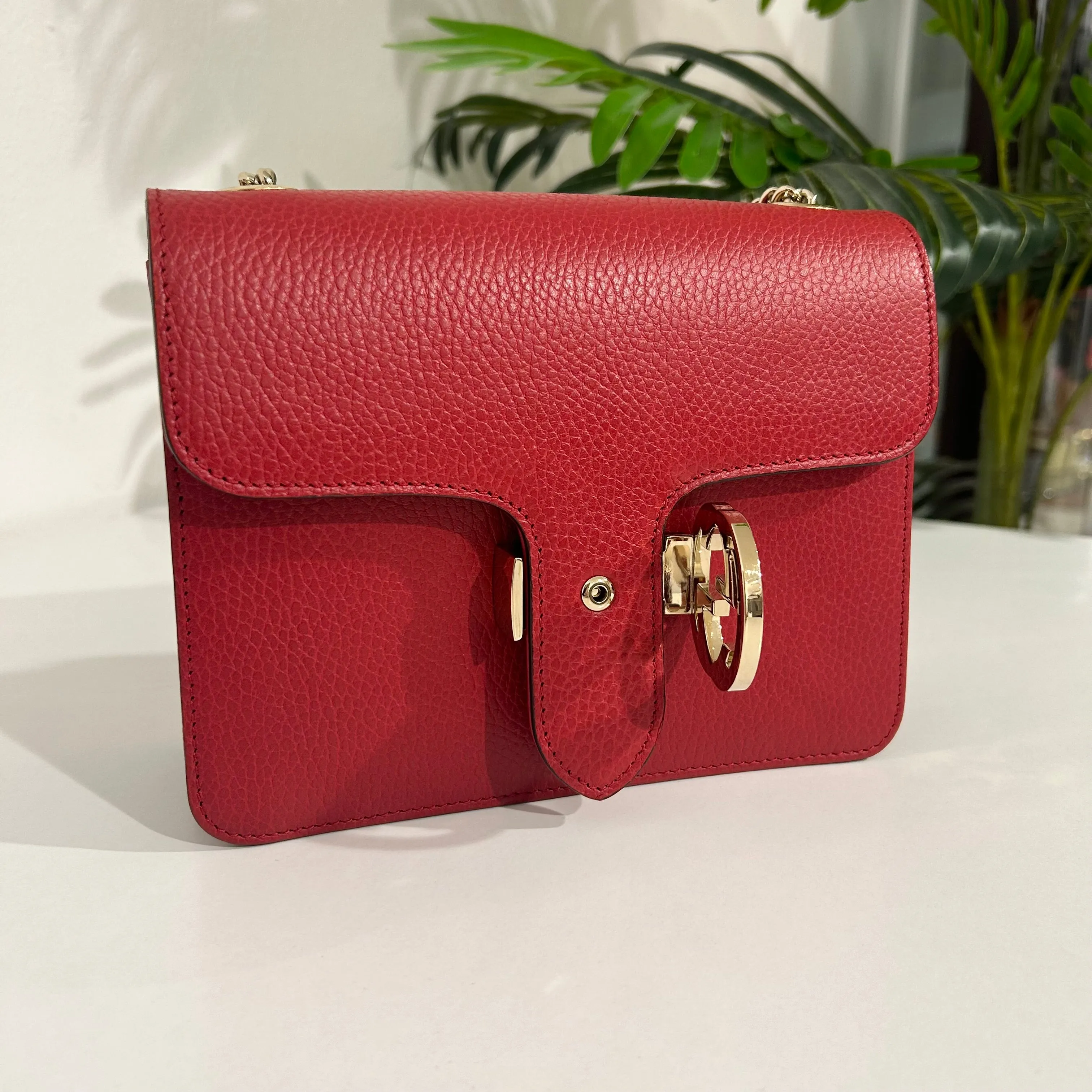 Gucci Red Leather GG Dollar Crossbody Bag