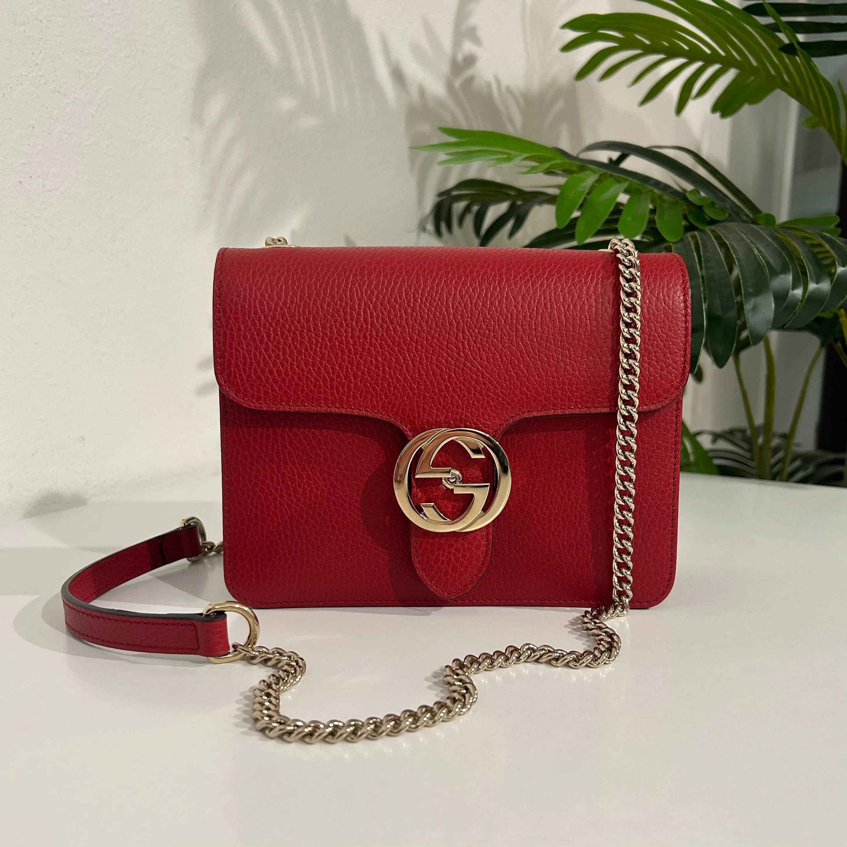 Gucci Red Leather GG Dollar Crossbody Bag