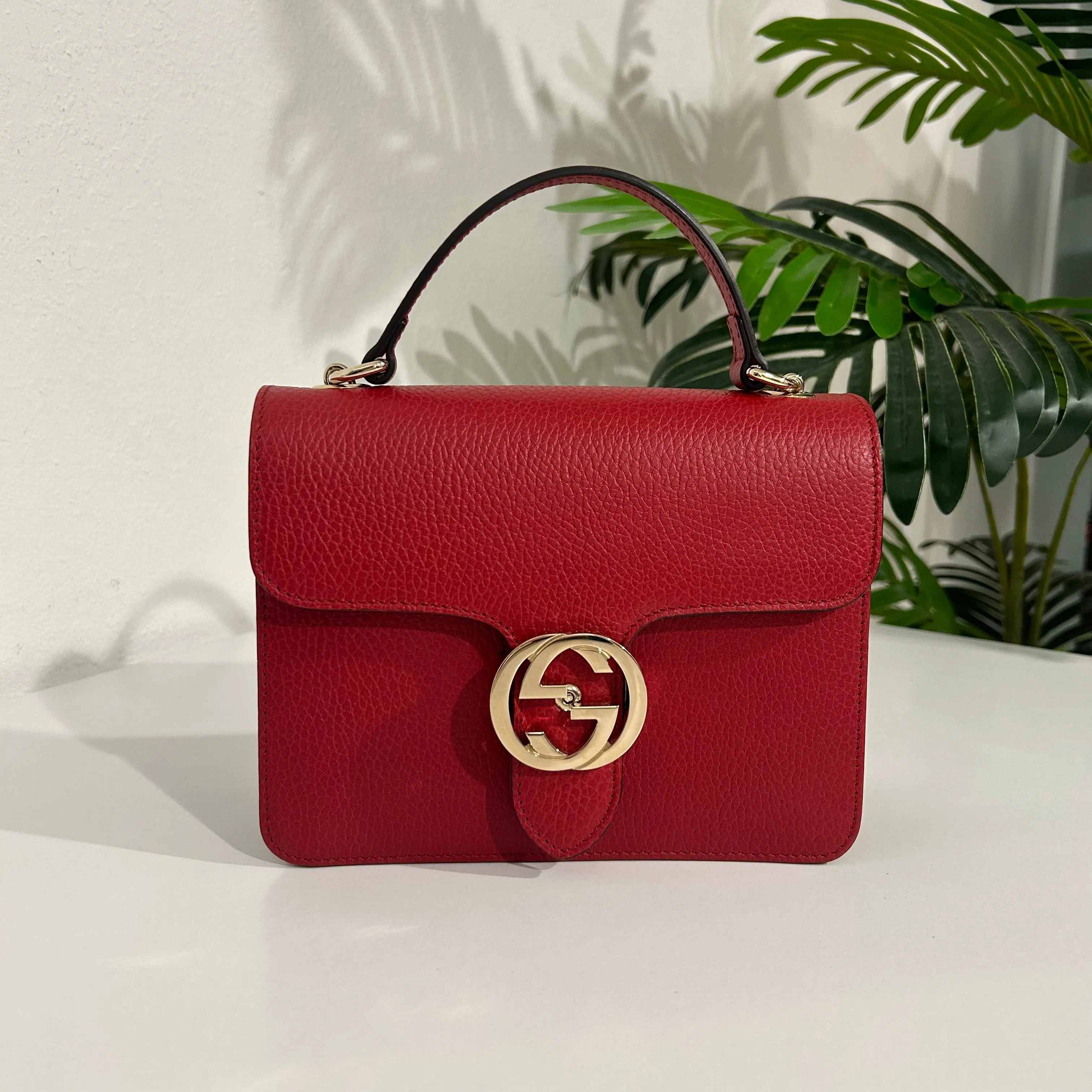 Gucci Red Leather GG Dollar Crossbody Bag