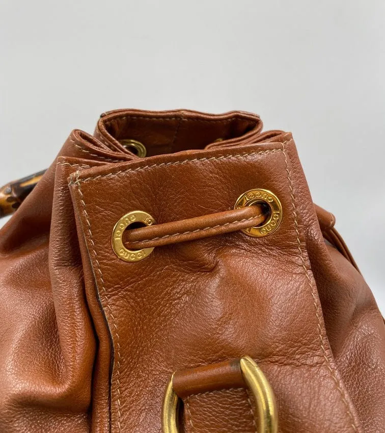Gucci Tan Bucket Bag w Bamboo Handles