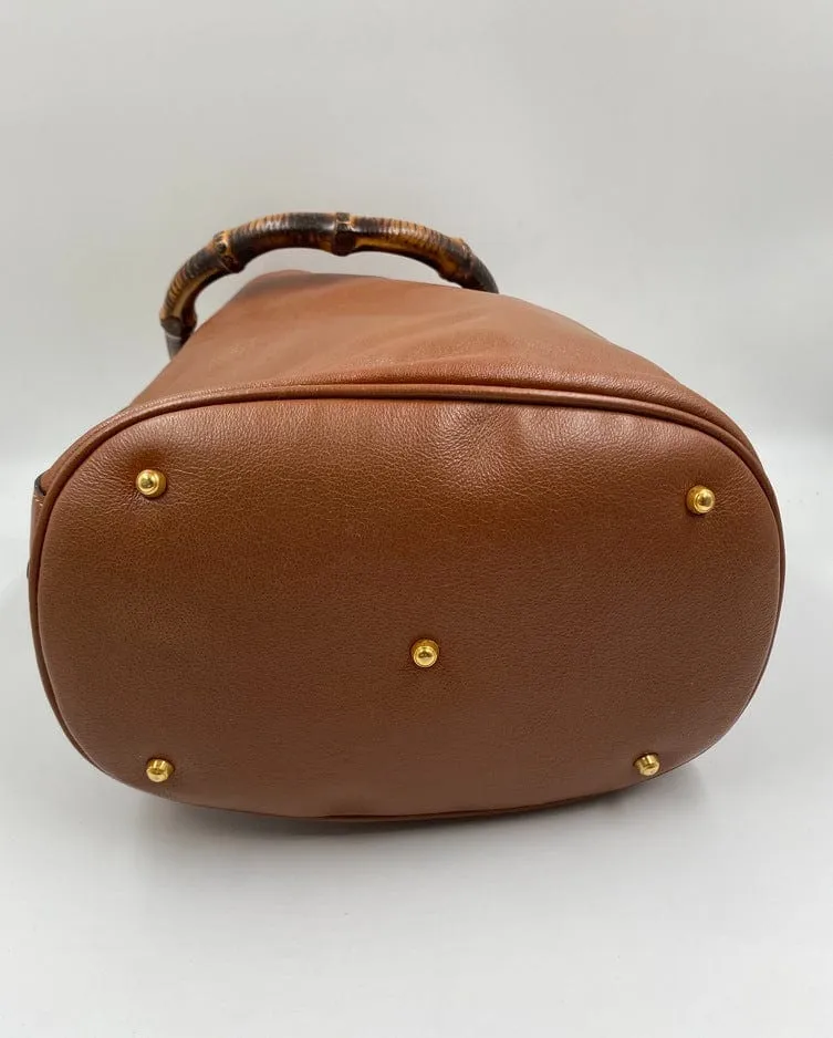 Gucci Tan Bucket Bag w Bamboo Handles