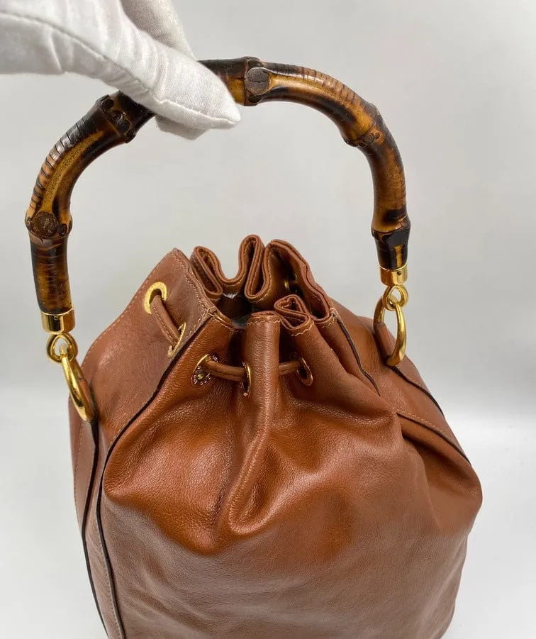 Gucci Tan Bucket Bag w Bamboo Handles
