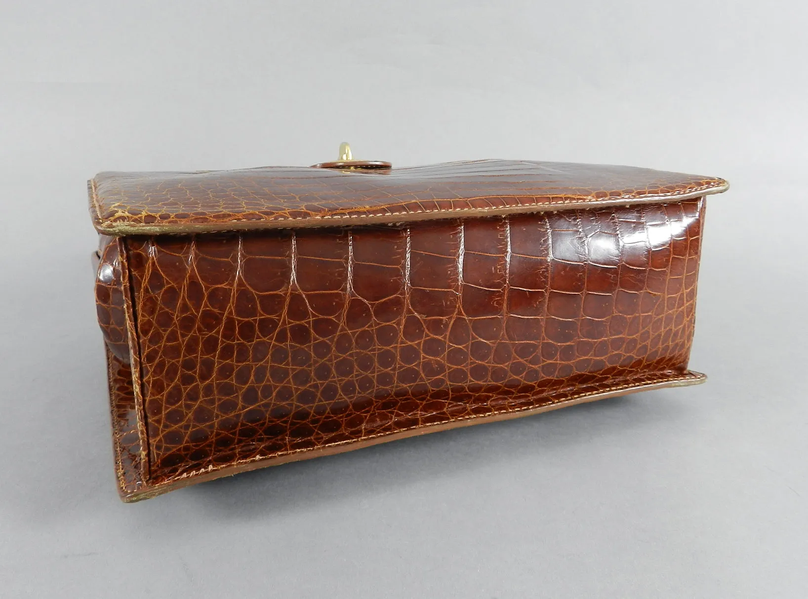 Gucci Vintage Cognac Crocodile Doctor Bag with Bamboo Handle