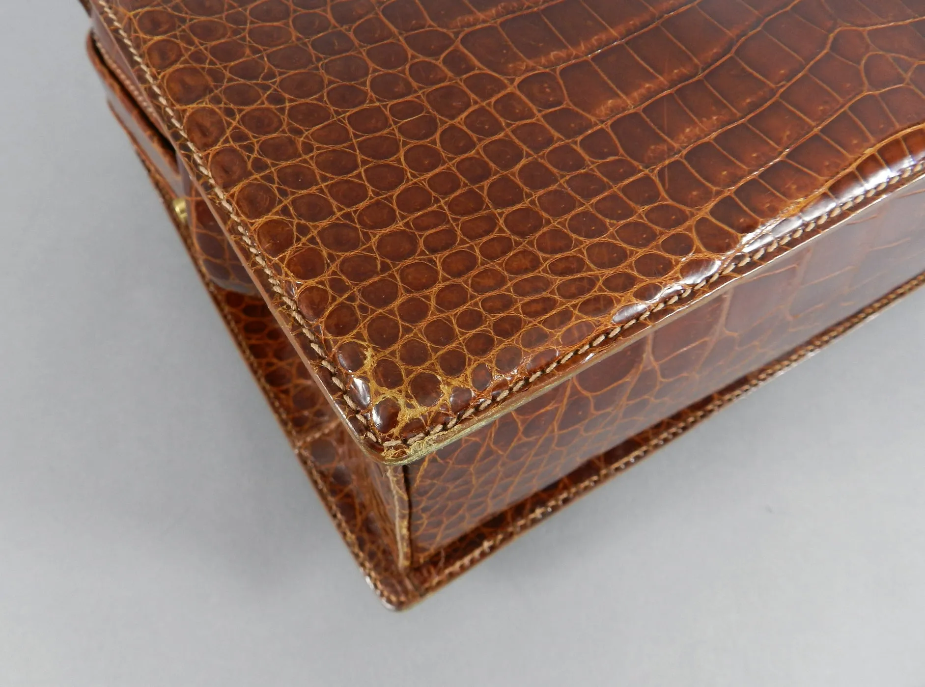 Gucci Vintage Cognac Crocodile Doctor Bag with Bamboo Handle