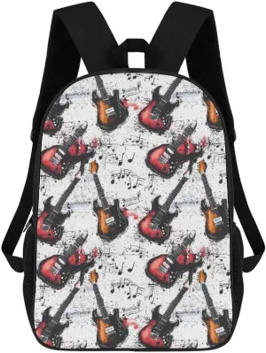 Guitar Music Vintage 17 Inch Shoulder Backpack Fashion Laptop Bag Travel Daypack for Camping Hiking