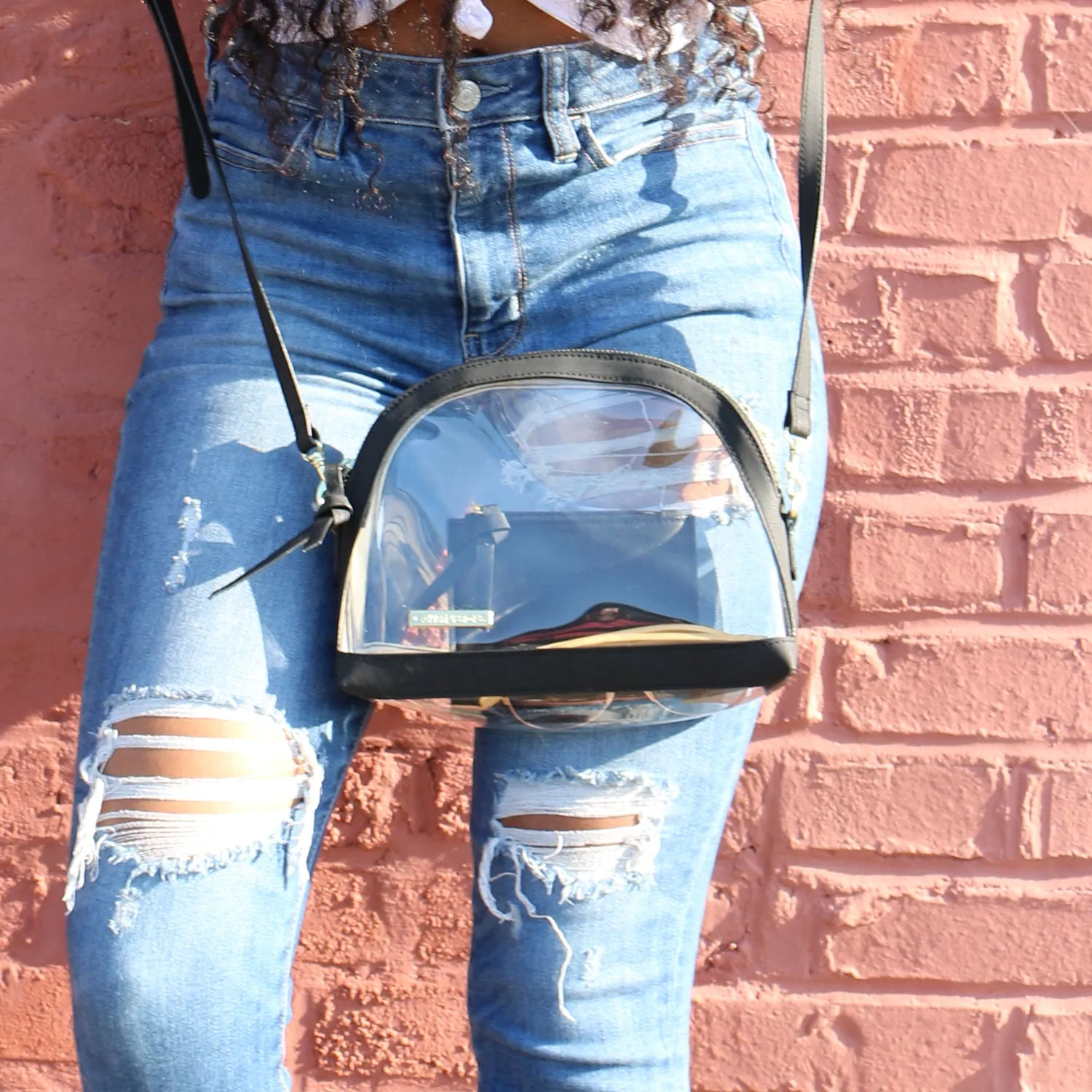 Half Moon Crossbody - Black and Clear