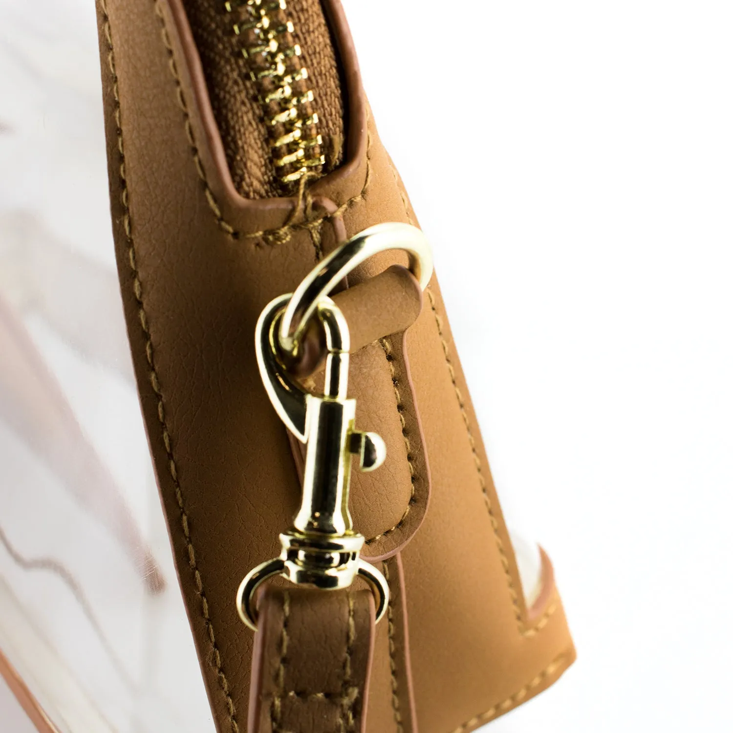 Half Moon Crossbody - Camel and Clear