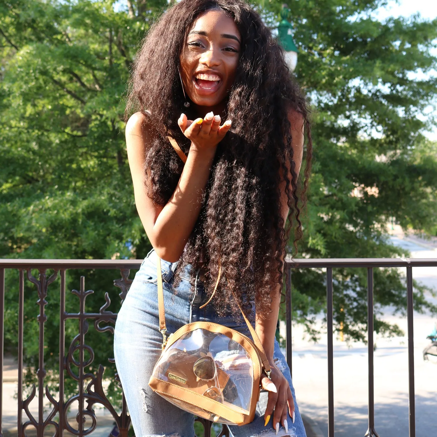 Half Moon Crossbody - Camel and Clear