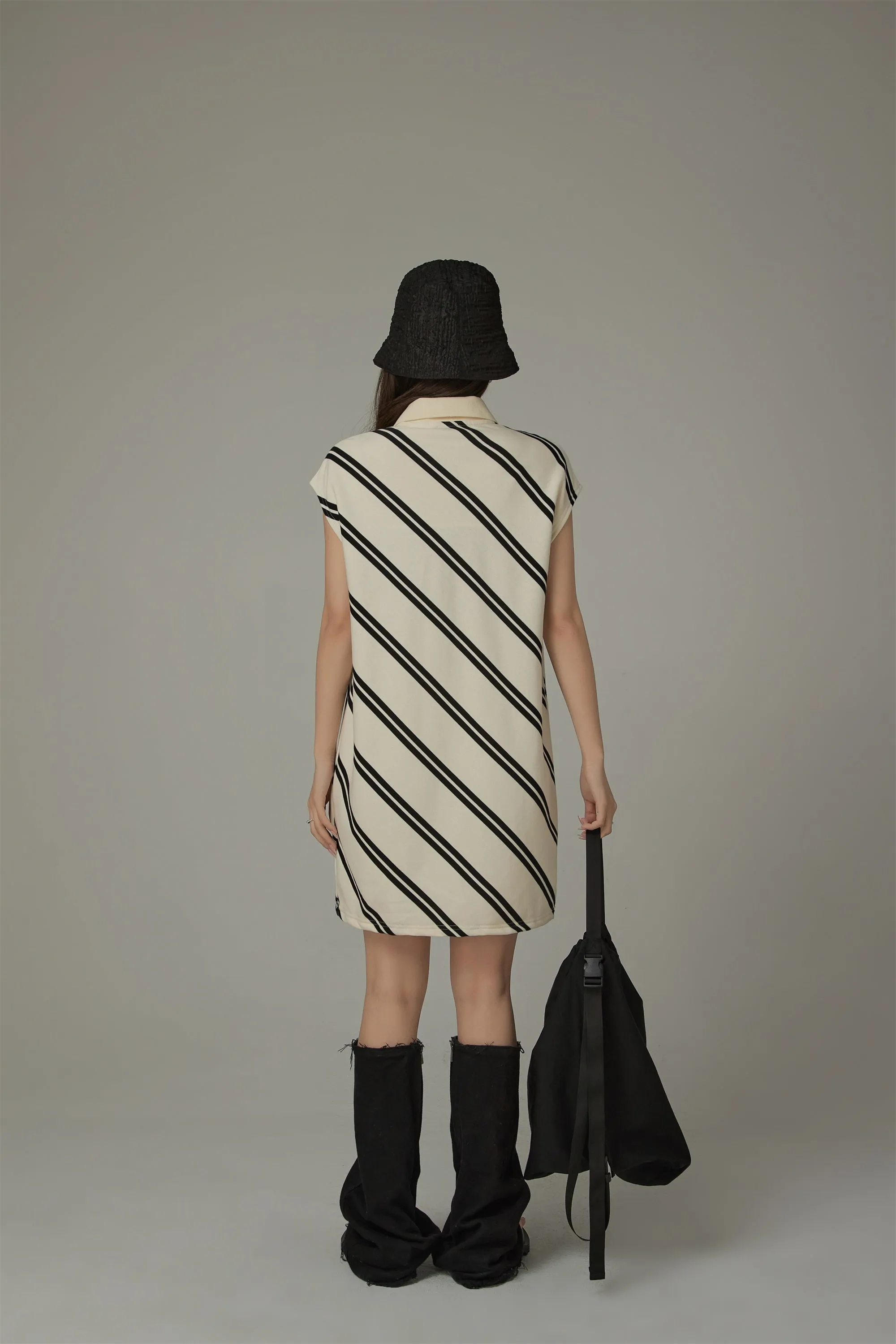 Half Zip Collar Diagonal Line Mini Dress
