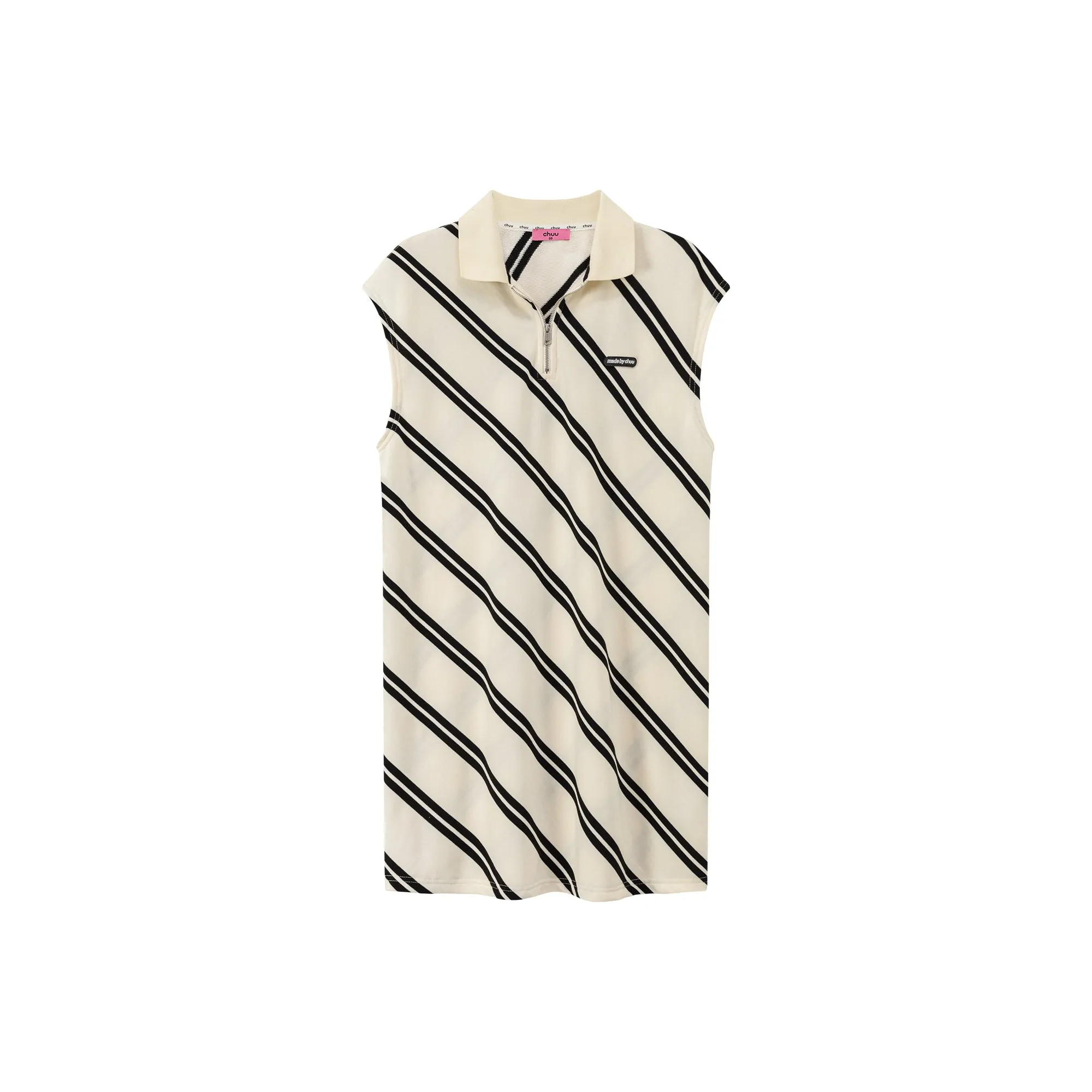 Half Zip Collar Diagonal Line Mini Dress