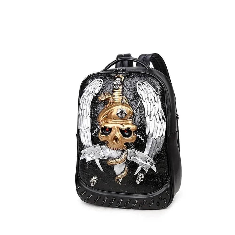 Halloween 3D Elf With Sword Faux Leather Backpack Laptop Computer Travelling Rucksack Bag