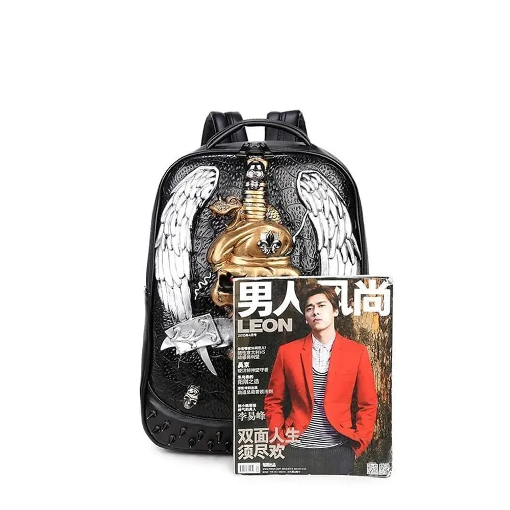 Halloween 3D Elf With Sword Faux Leather Backpack Laptop Computer Travelling Rucksack Bag