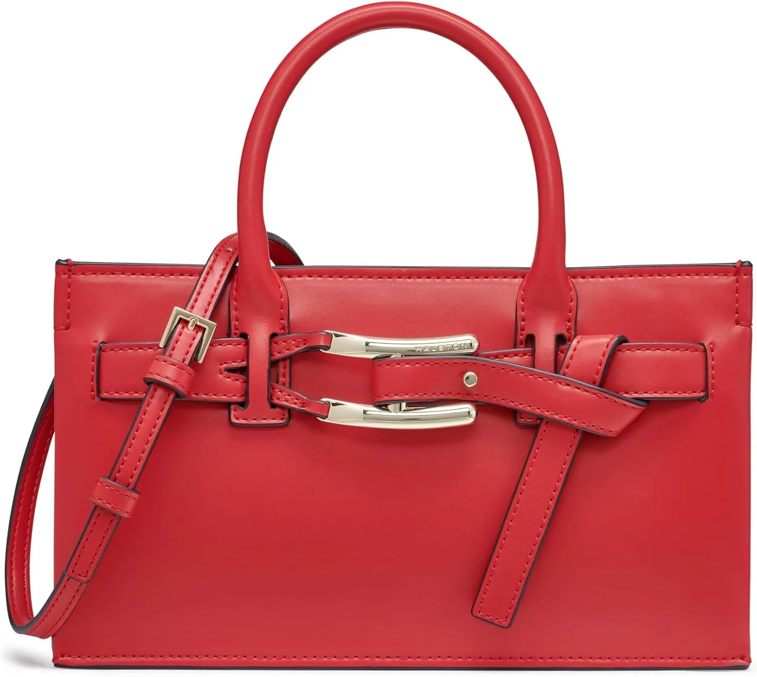 Halston Dora Detachable Shoulder Strap Double Top Handle Crossbody, Red, Red, Medium, Dora Detachable Shoulder Strap Double Top Handle Crossbody