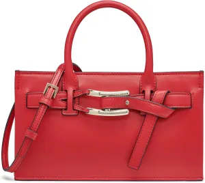 Halston Dora Detachable Shoulder Strap Double Top Handle Crossbody, Red, Red, Medium, Dora Detachable Shoulder Strap Double Top Handle Crossbody
