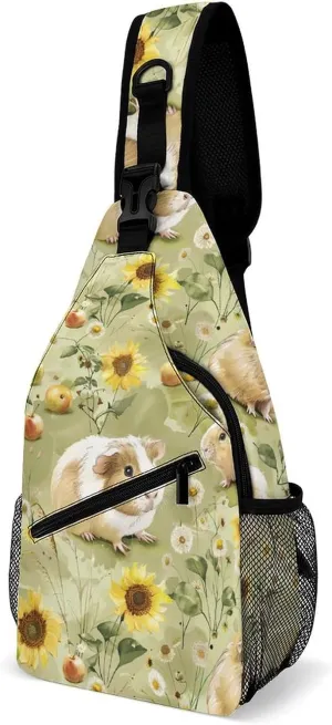 Hamster Sunflower Guinea Pigs Fashion Sling Bag Backpack Crossbody Shoulder Chest Bags Hiking Daypack