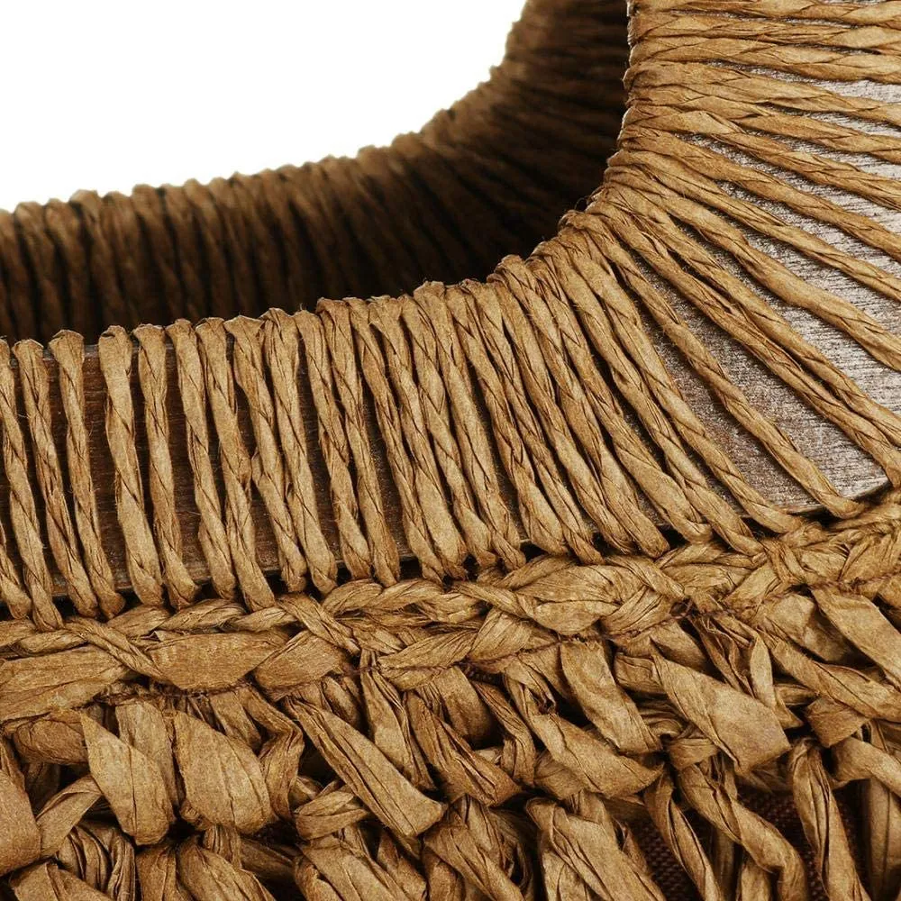 Hand Woven Beige Straw Tote Beach Bag with Lining Pockets