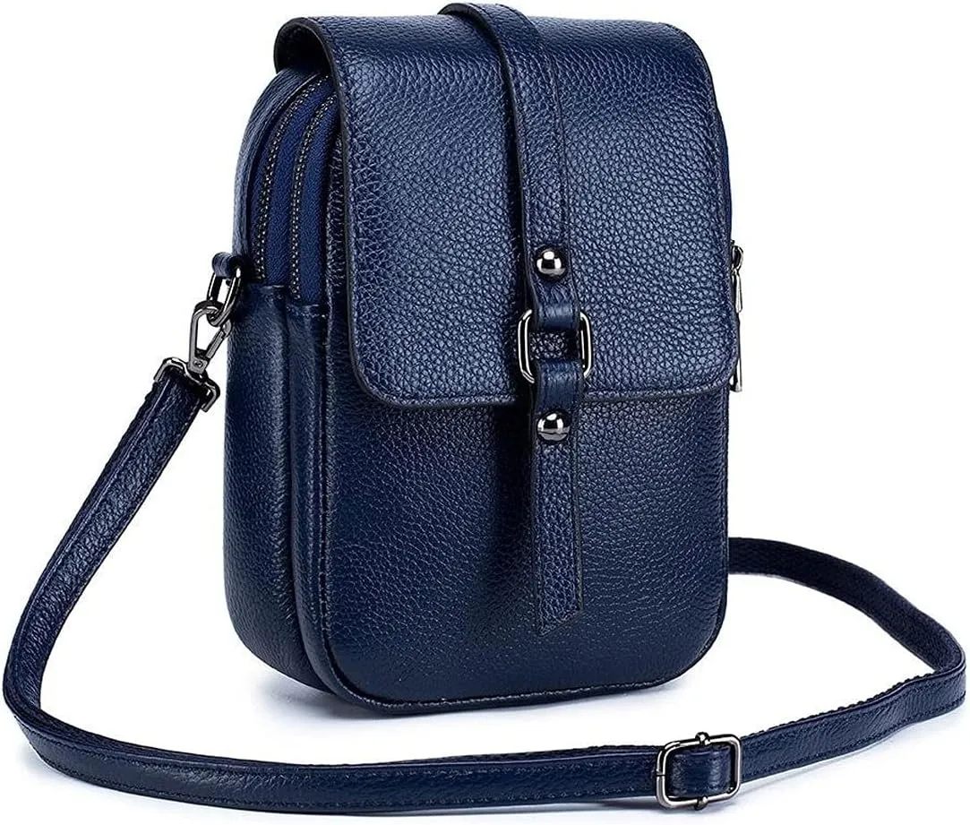 Handbags Shoulder Bags Leather Shoulder Bags Women Small Leather Crossbody Bag Women Phone Purse Lady Mini Messenger Bag (Blue)