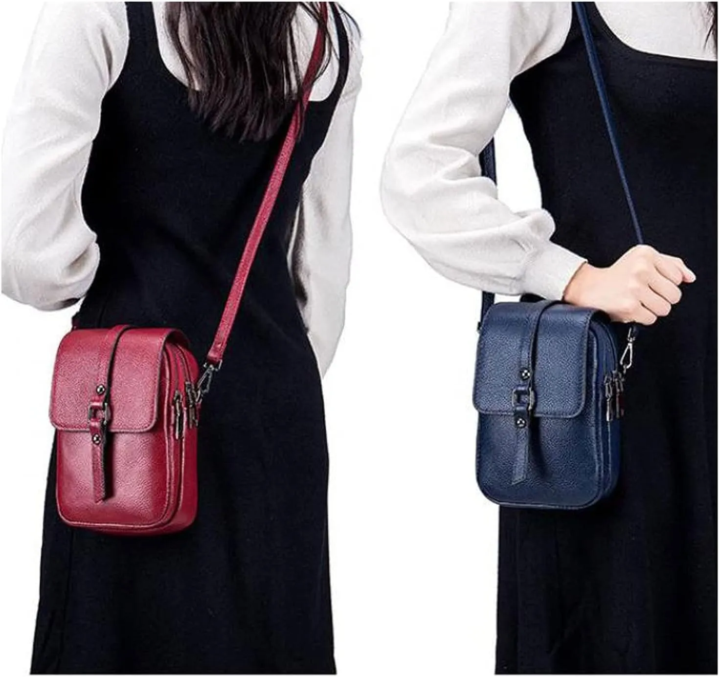 Handbags Shoulder Bags Leather Shoulder Bags Women Small Leather Crossbody Bag Women Phone Purse Lady Mini Messenger Bag (Blue)