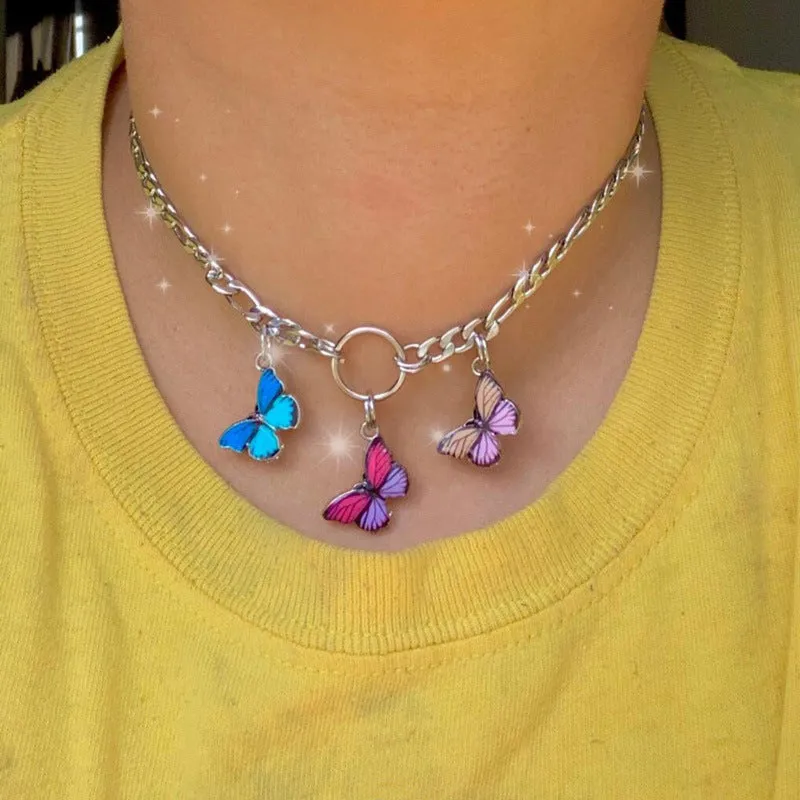 Harajuku Korean Street Style Triple Butterfly Chain Necklace