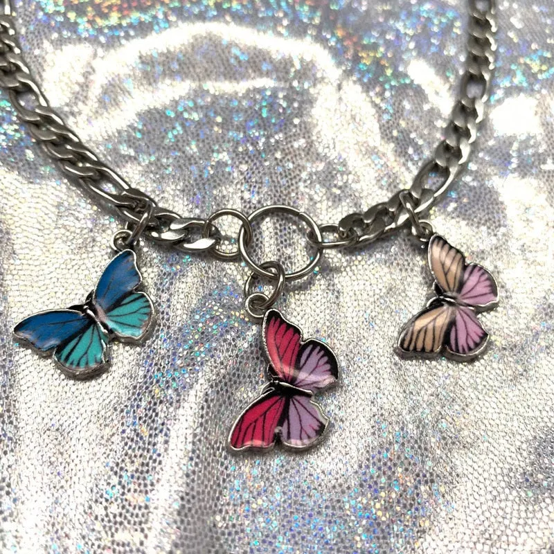 Harajuku Korean Street Style Triple Butterfly Chain Necklace