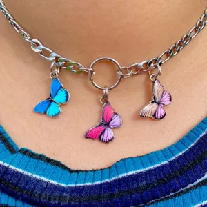 Harajuku Korean Street Style Triple Butterfly Chain Necklace