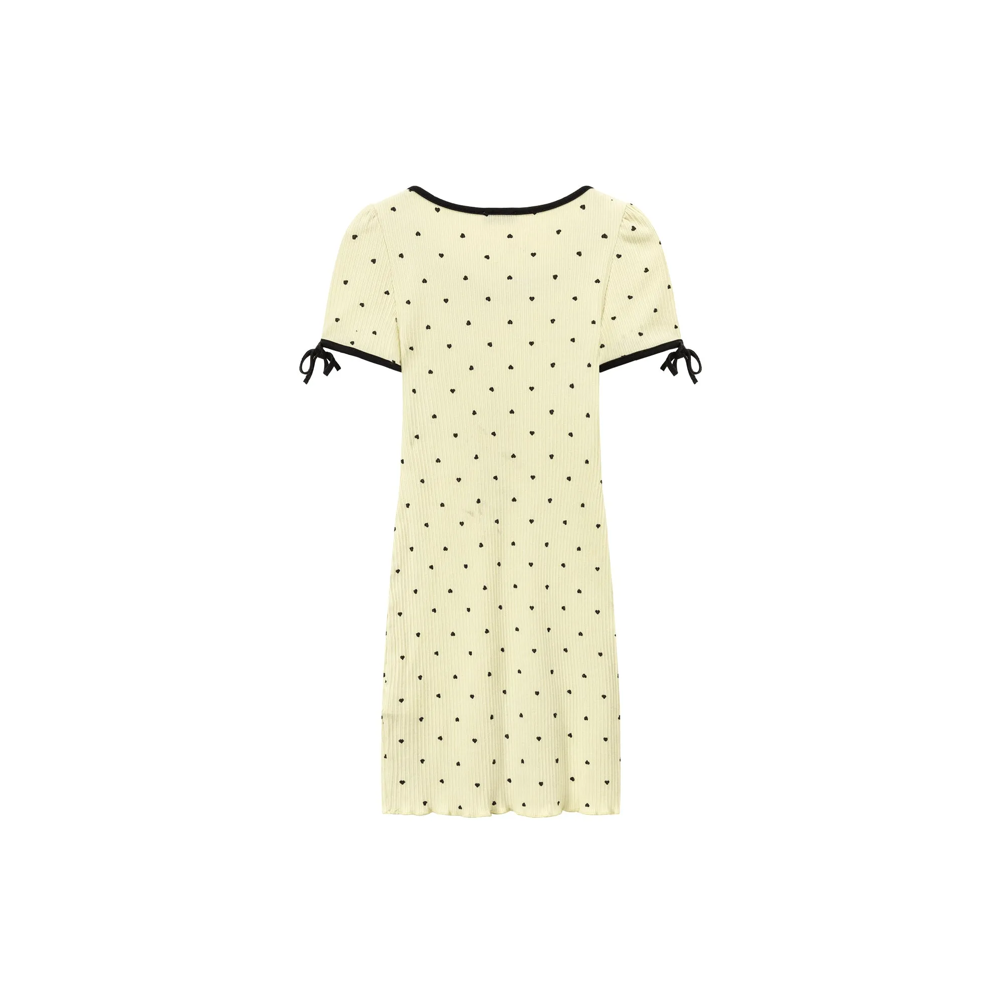 Heart Dot Patten Ribbon Sleeves Mini Dress